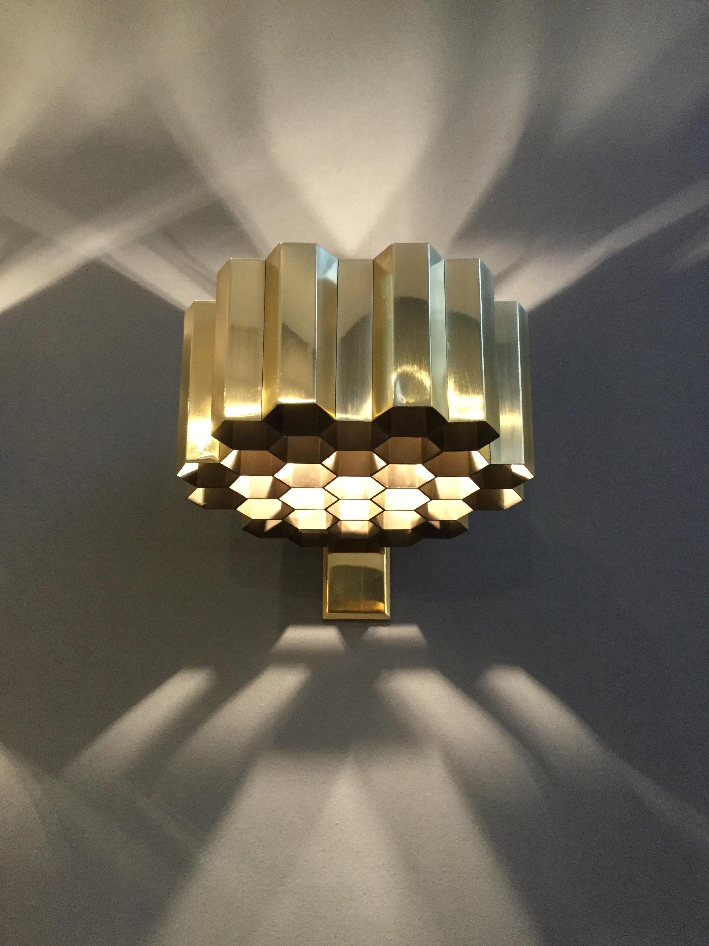 Pair of Brass Honeycomb Wall Sconces / Lamps by Jules Wabbes, Belgium, 1960 5