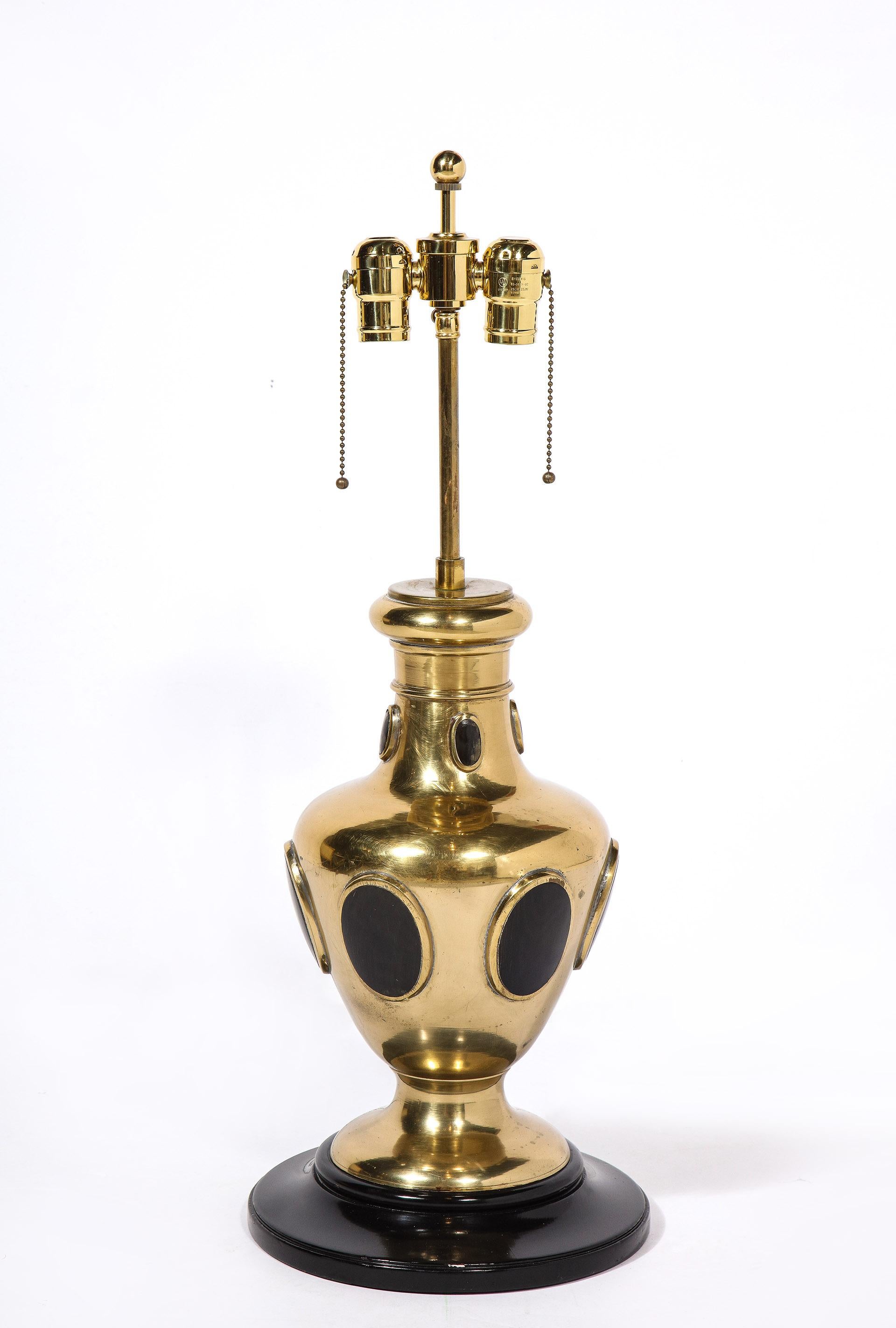 Pair of Brass & Horn Table Lamps In Good Condition In Lyndhurst, NJ