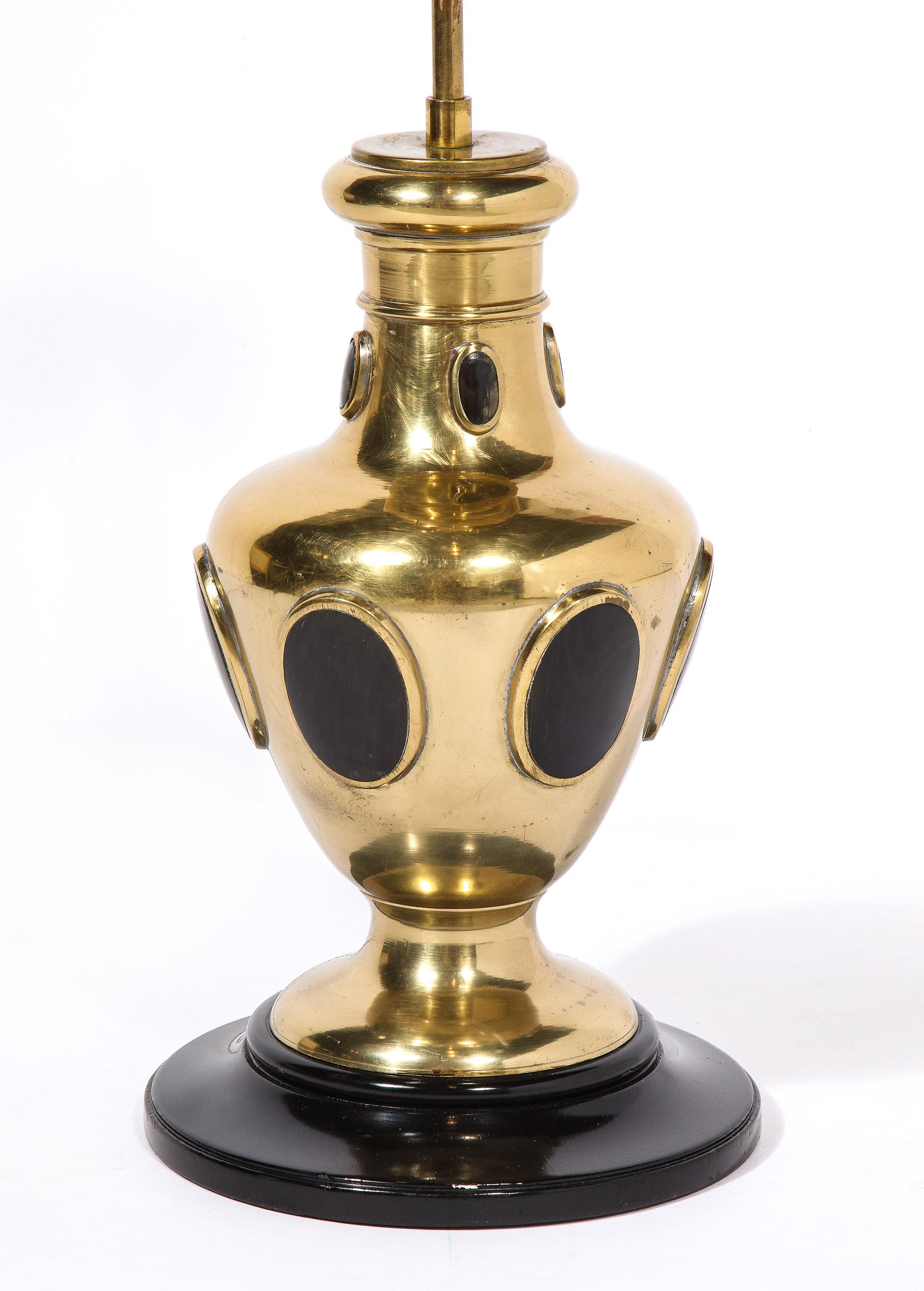 20th Century Pair of Brass & Horn Table Lamps