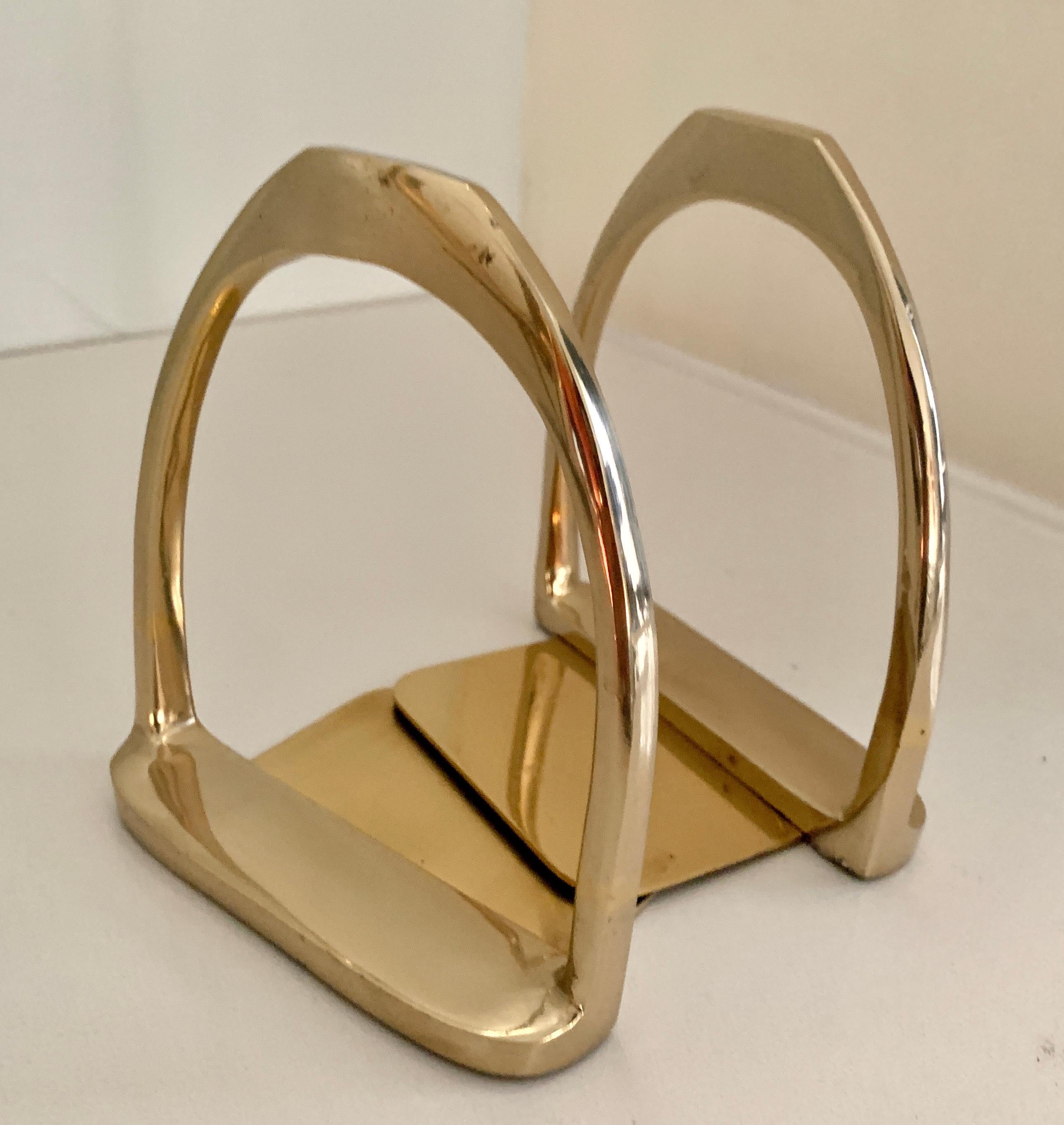 Polished Pair of Brass Horse Bit Bookends in the Style of Gucci
