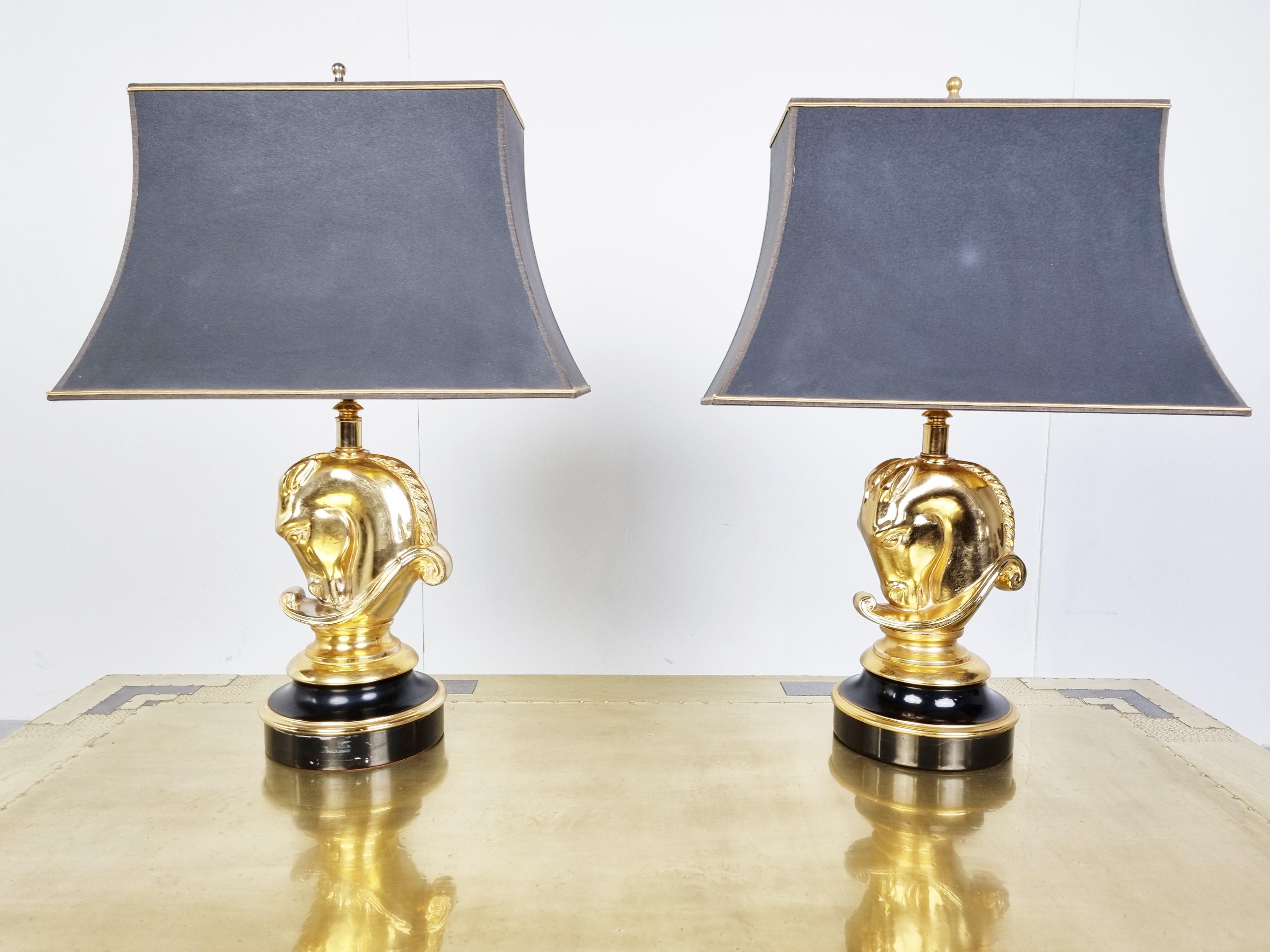 Pair of Brass Horse Head Table Lamps, 1970s Belgium For Sale 3