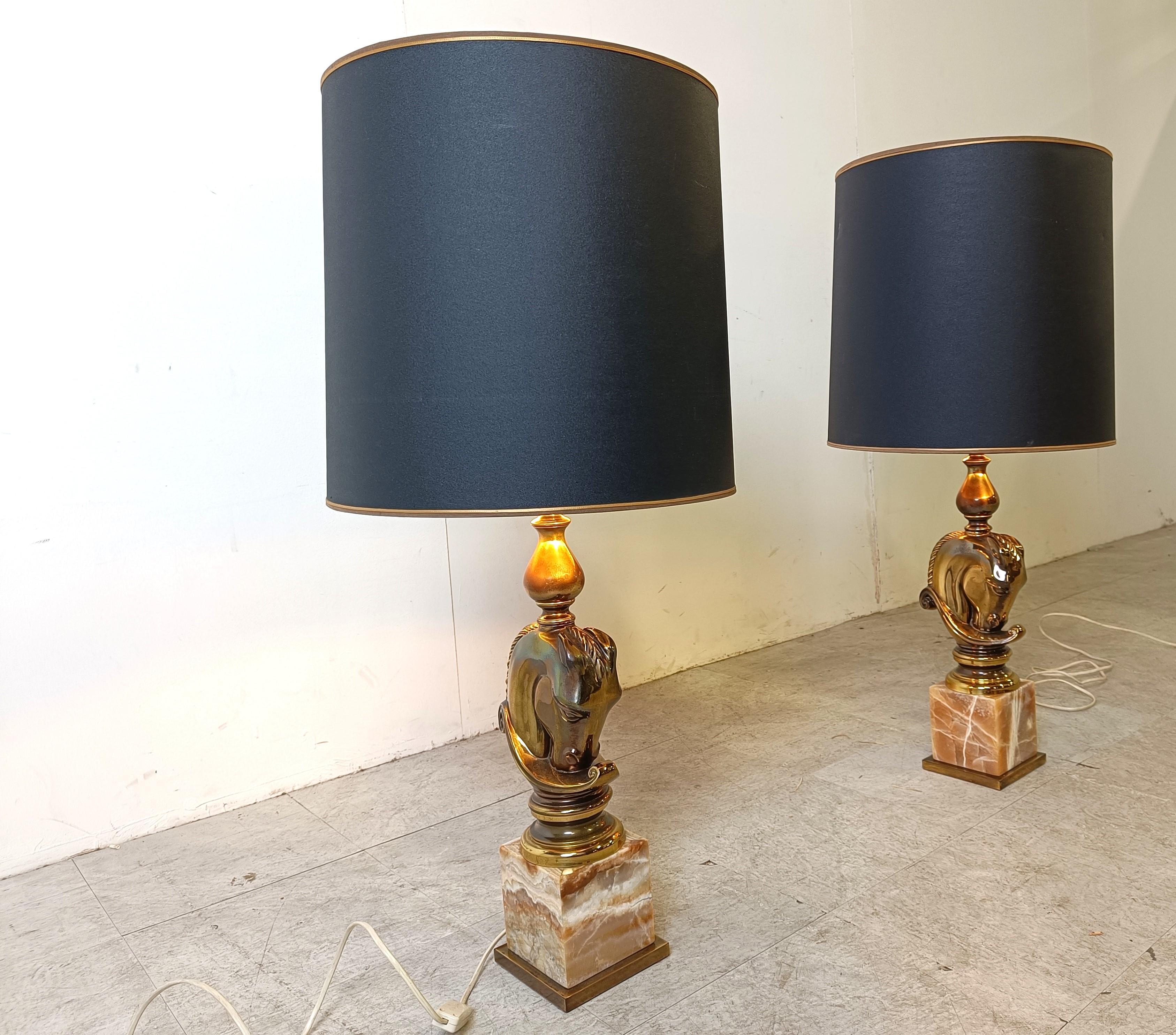 Pair of Brass Horse Head Table Lamps, 1970s Belgium For Sale 5