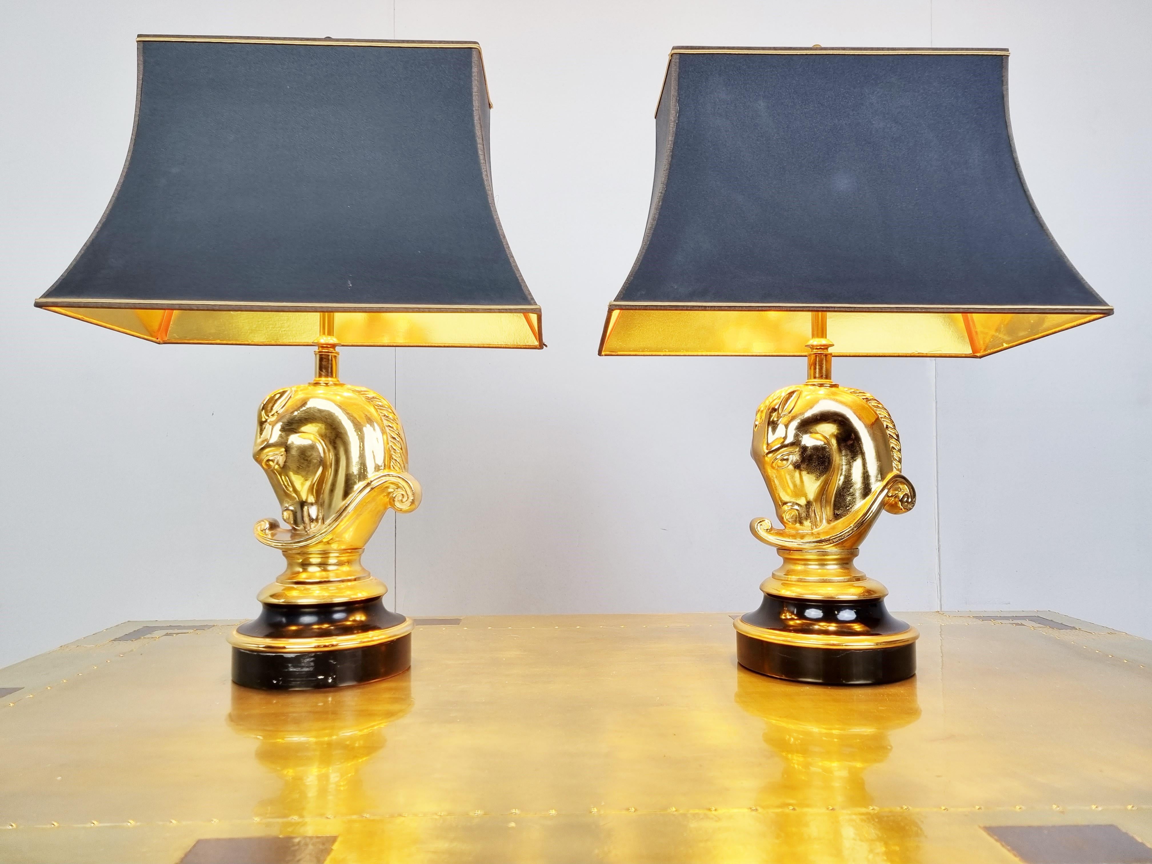 Pair of Brass Horse Head Table Lamps, 1970s Belgium In Good Condition For Sale In HEVERLEE, BE