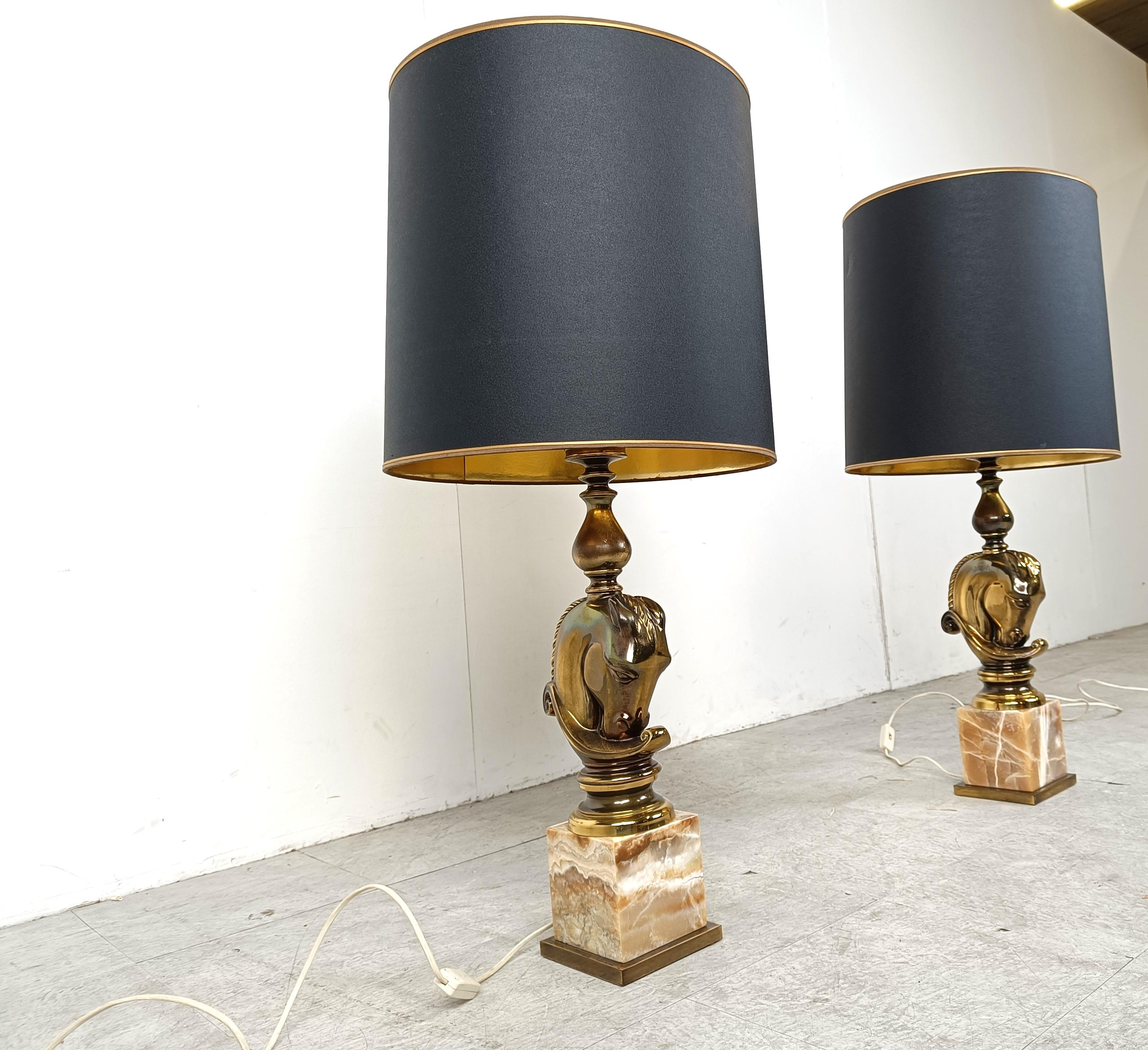 Pair of Brass Horse Head Table Lamps, 1970s Belgium For Sale 1