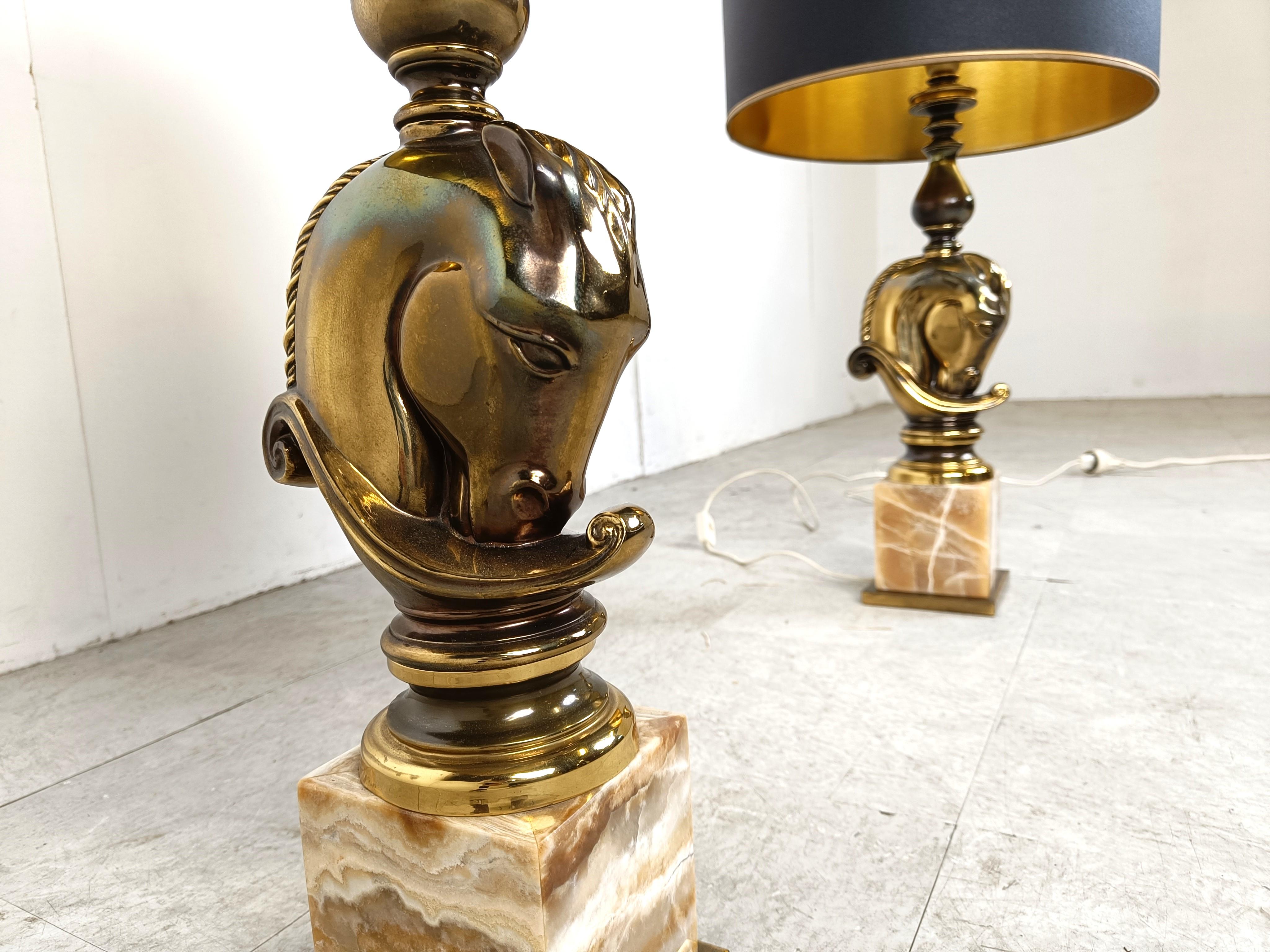 Pair of Brass Horse Head Table Lamps, 1970s Belgium For Sale 2