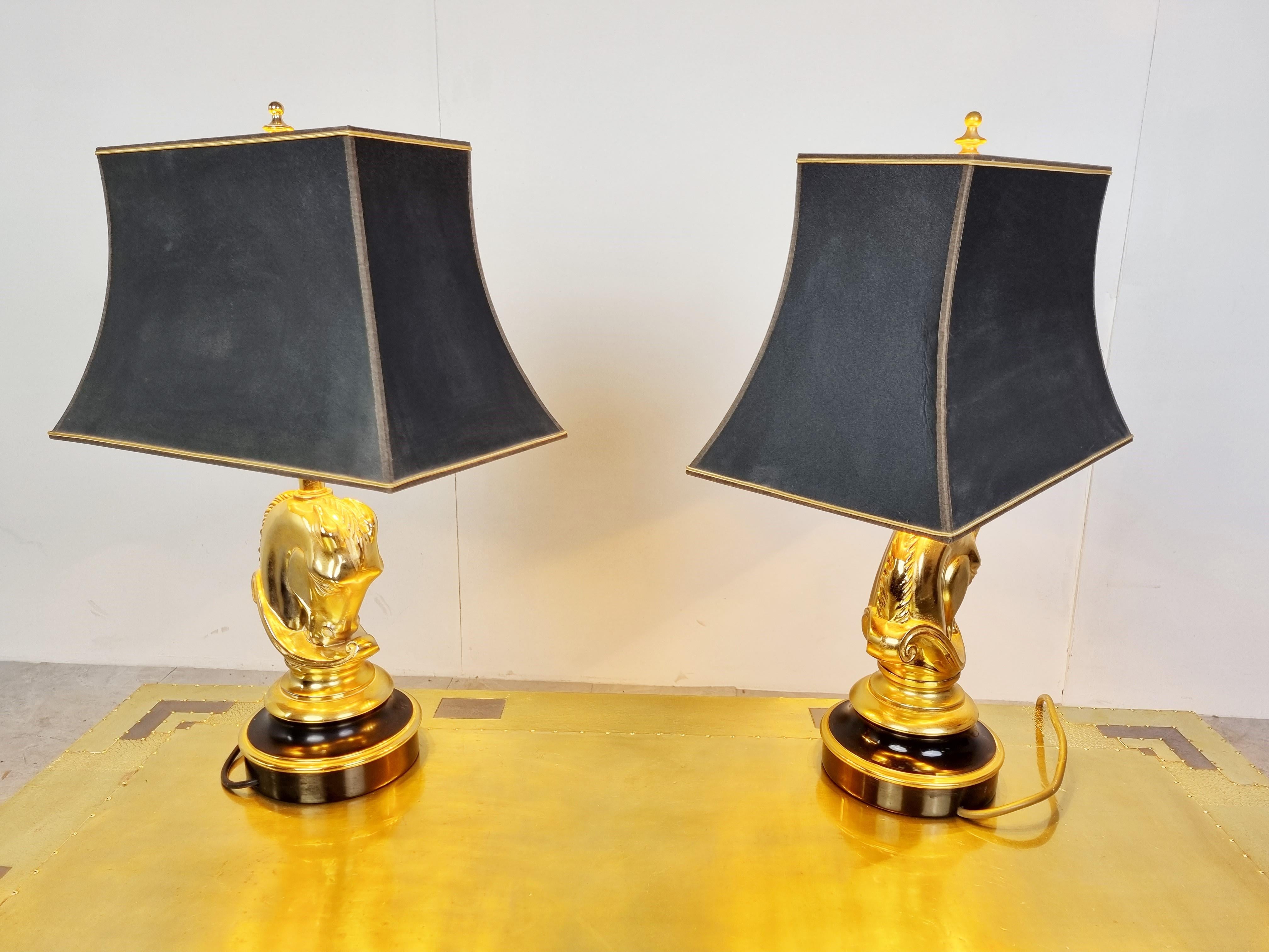 Pair of Brass Horse Head Table Lamps, 1970s Belgium For Sale 2