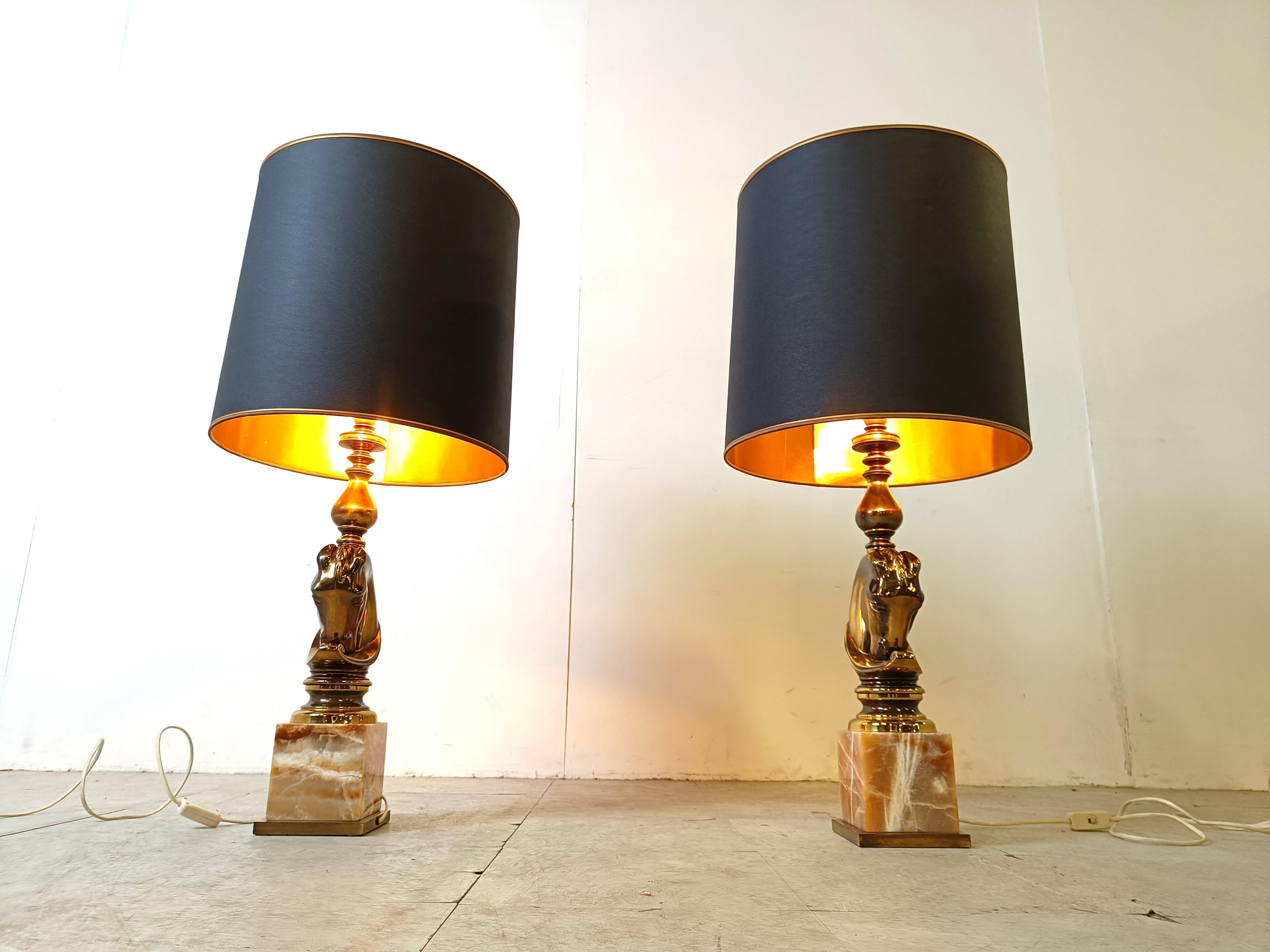 Pair of Brass Horse Head Table Lamps, 1970s Belgium For Sale 3