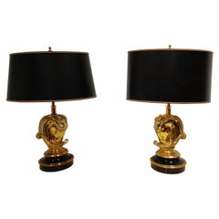 Pair of Brass Horse Head Table Lamps, 1970s, Belgium
