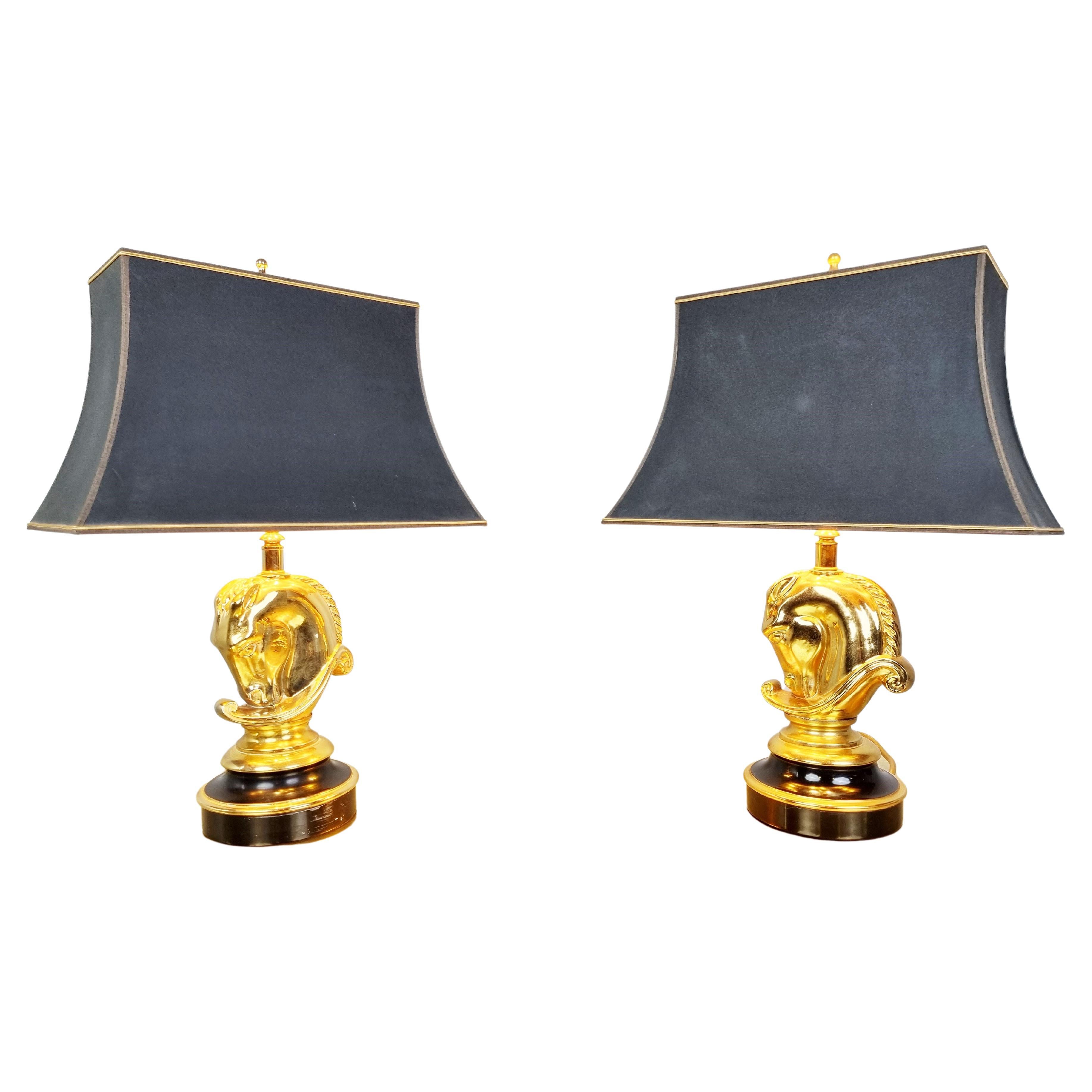 Pair of Brass Horse Head Table Lamps, 1970s Belgium