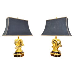 Vintage Pair of Brass Horse Head Table Lamps, 1970s Belgium