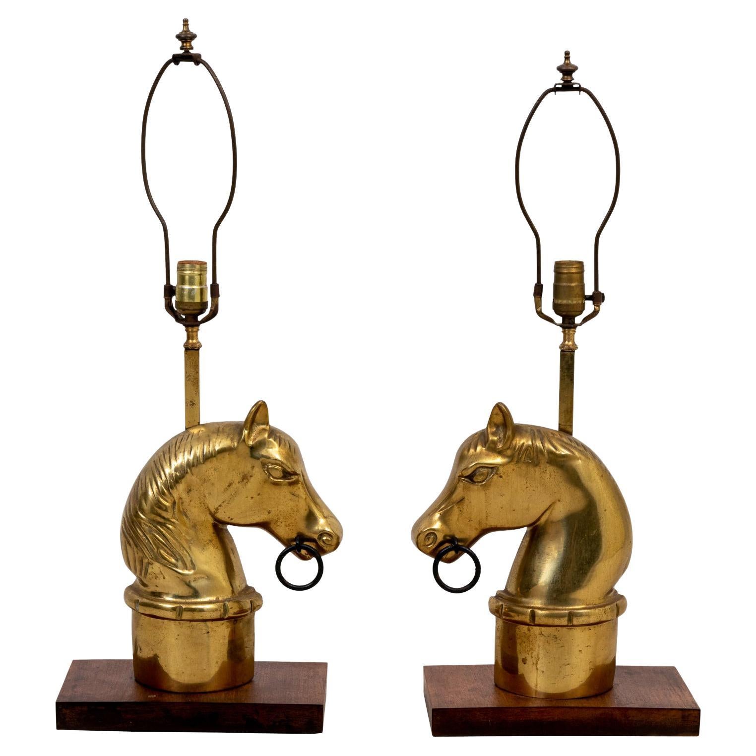 Pair of Brass Horse Lamps For Sale at 1stDibs