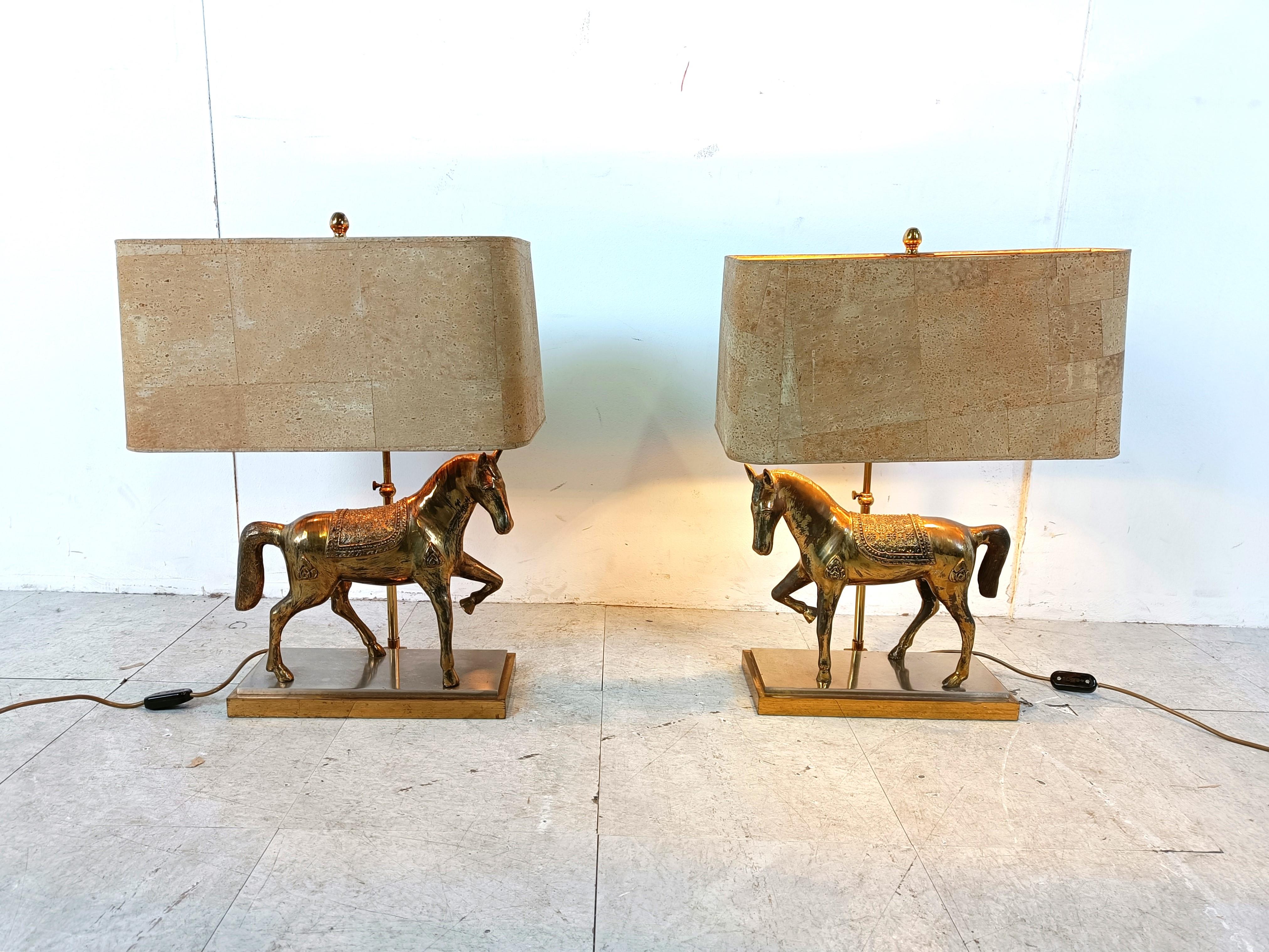 Pair of Brass Horse Table Lamps, 1970s Belgium For Sale 1