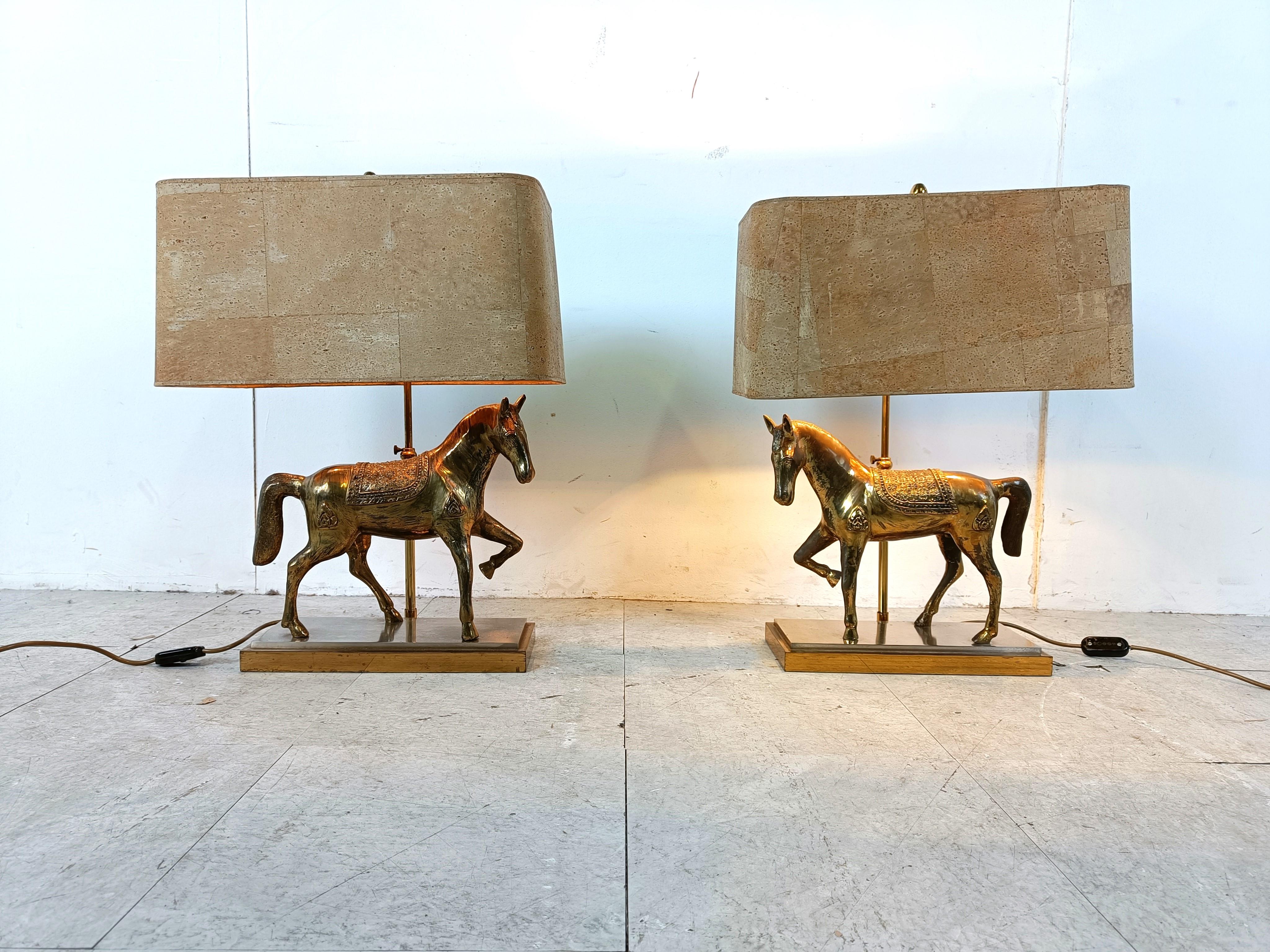 Pair of Brass Horse Table Lamps, 1970s Belgium For Sale 2