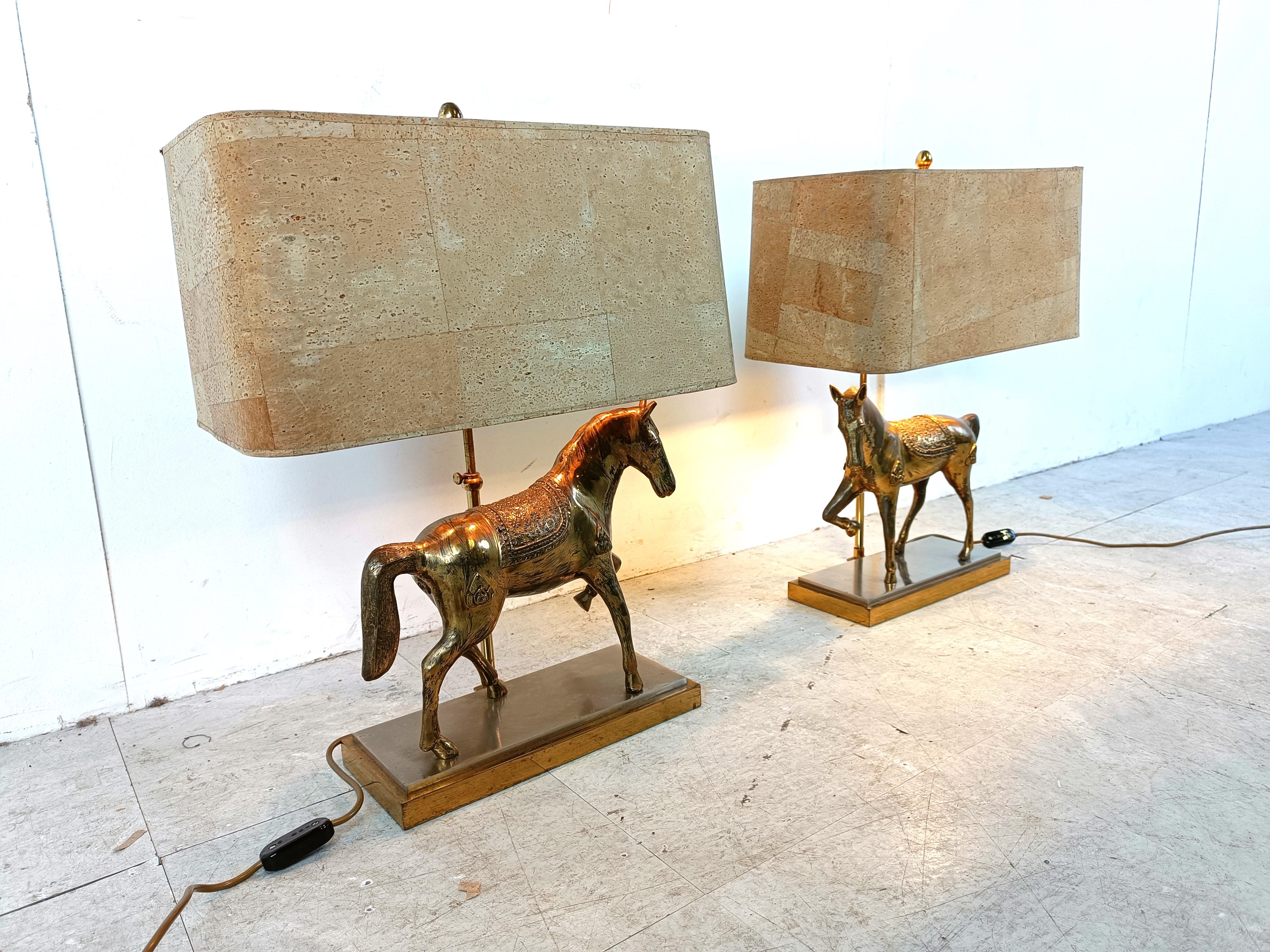 Pair of Brass Horse Table Lamps, 1970s Belgium For Sale 3