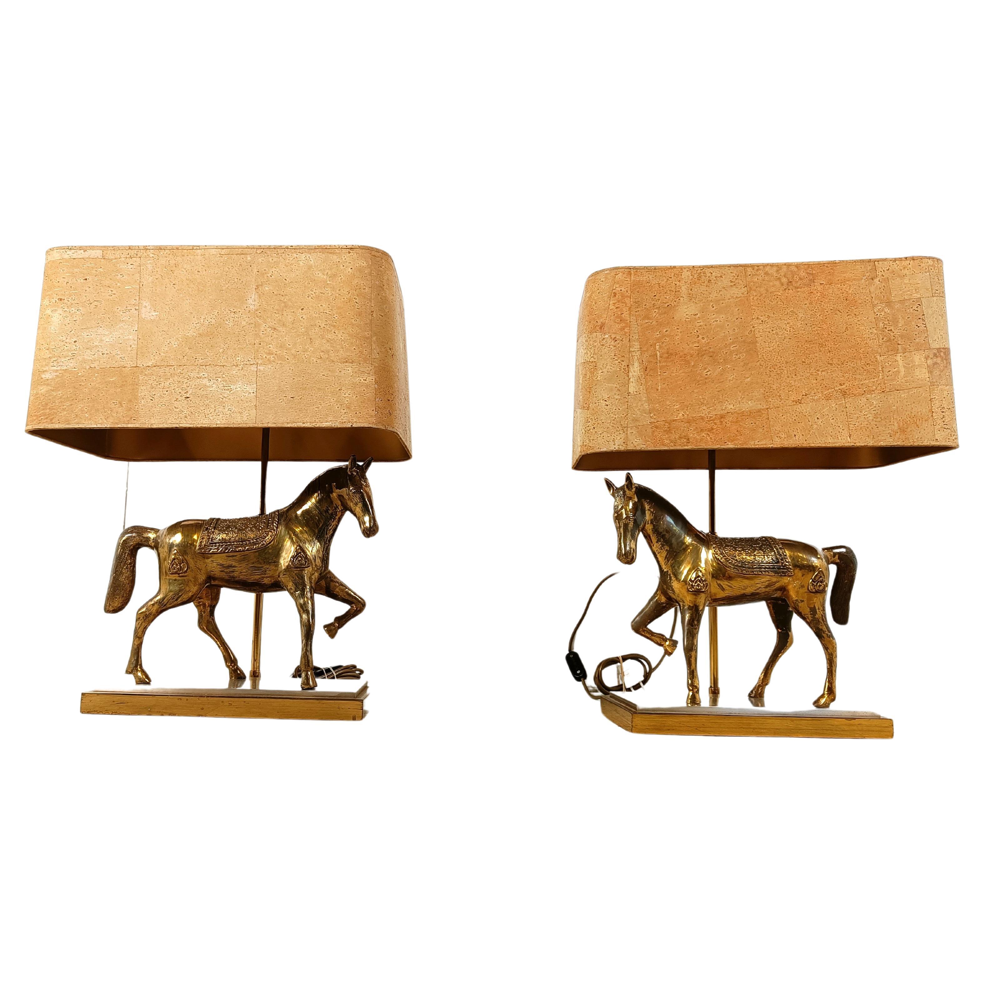 Pair of Brass Horse Table Lamps, 1970s Belgium For Sale