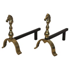 Pair of Brass Horses Andirons in the Style of Maison Jansen