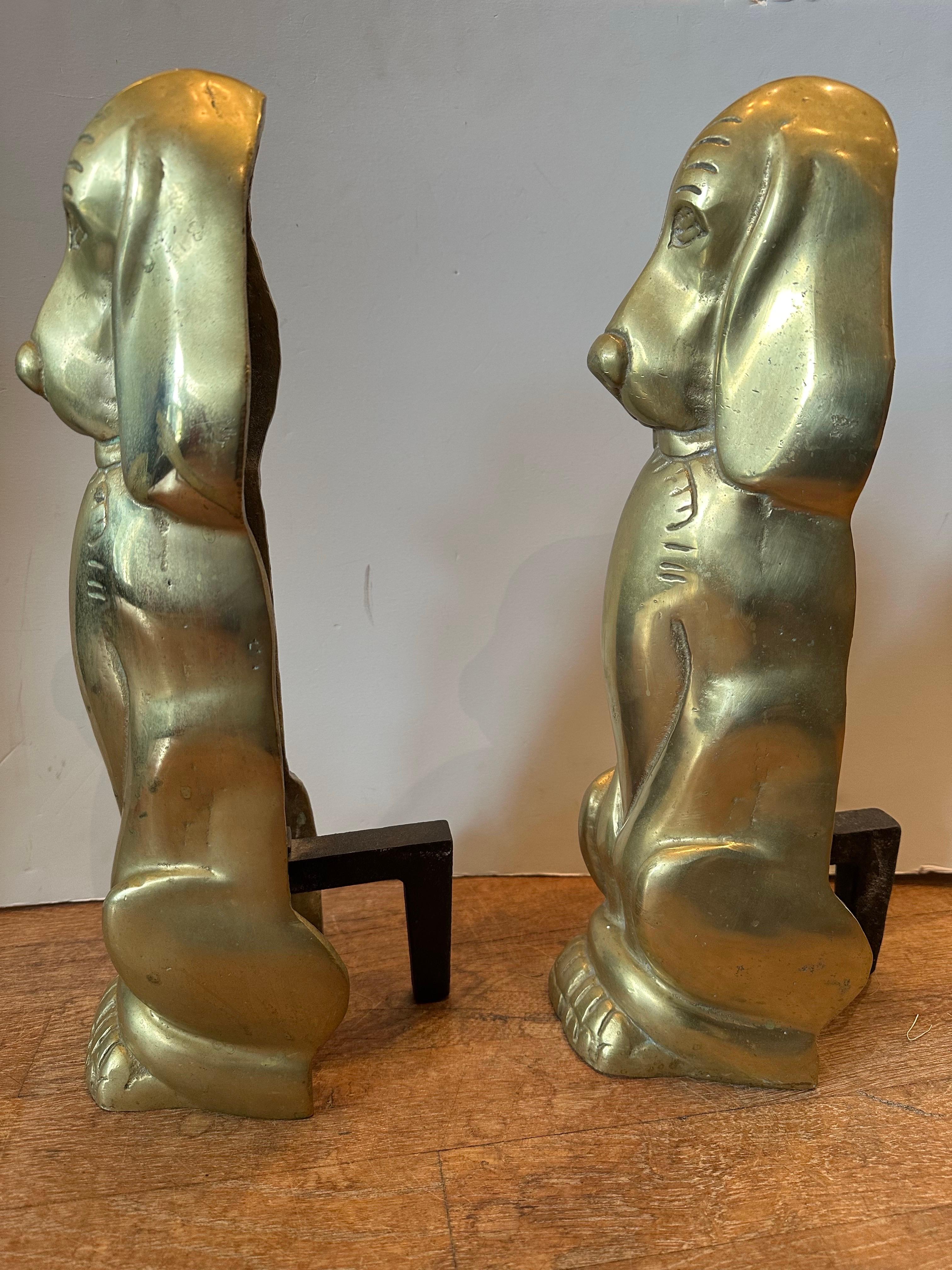 Pair of Brass Hound Dog Andirons For Sale 1