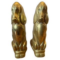 Pair of Brass Hound Dog Andirons