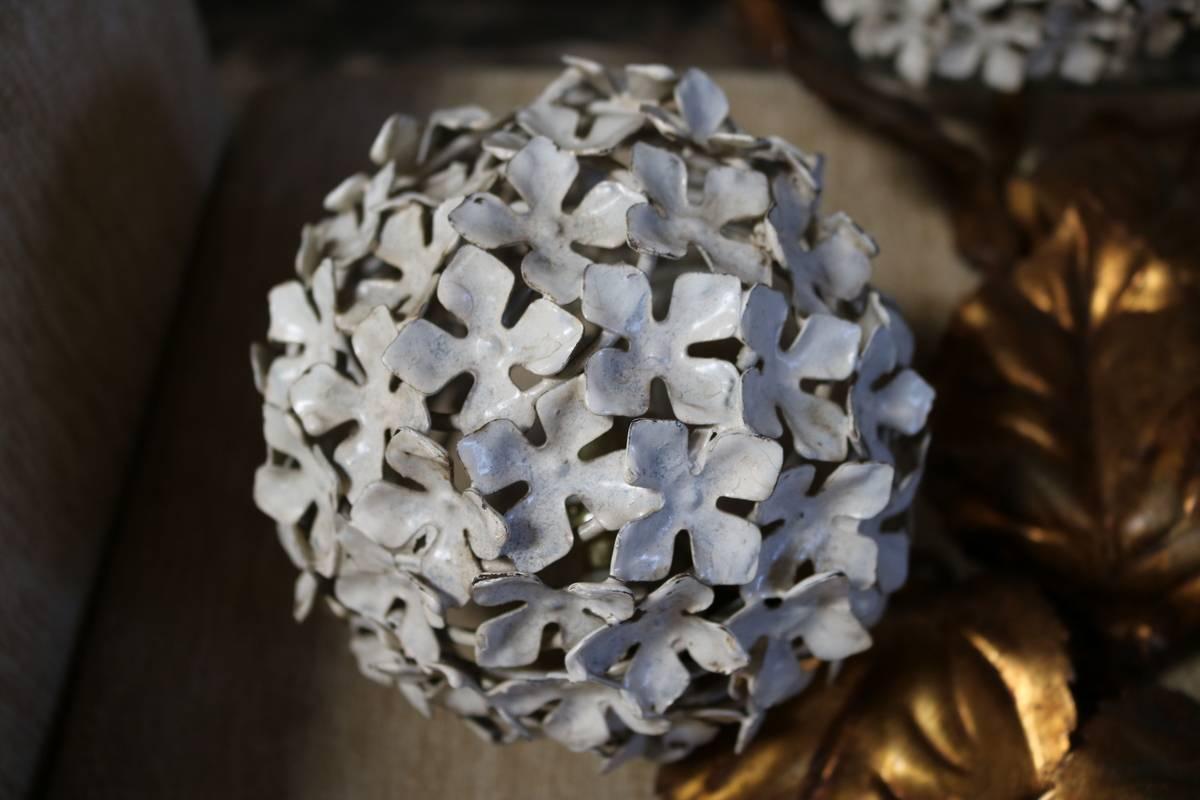 Italian Pair of Brass Hydrangea Wall Sconces by Palladio