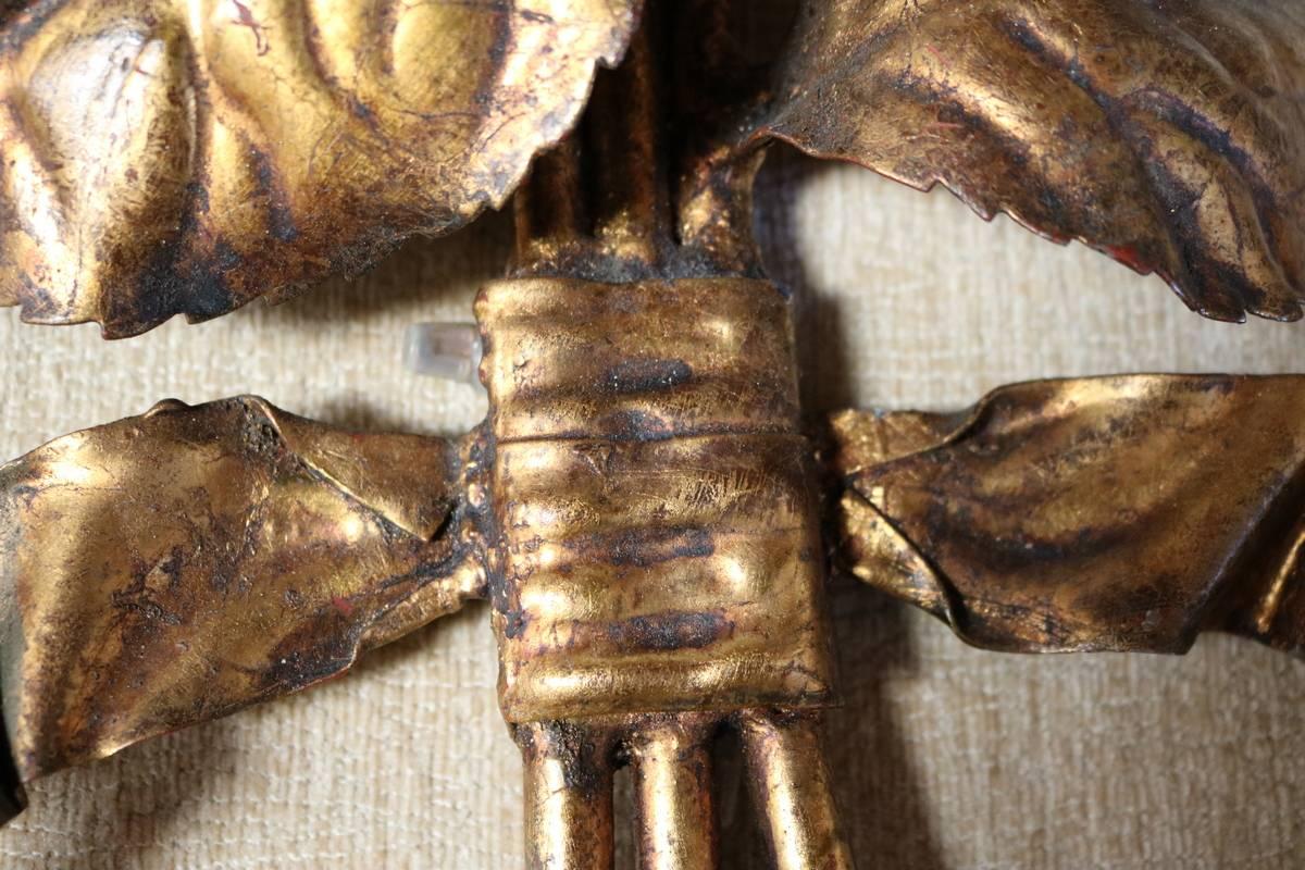 Mid-20th Century Pair of Brass Hydrangea Wall Sconces by Palladio