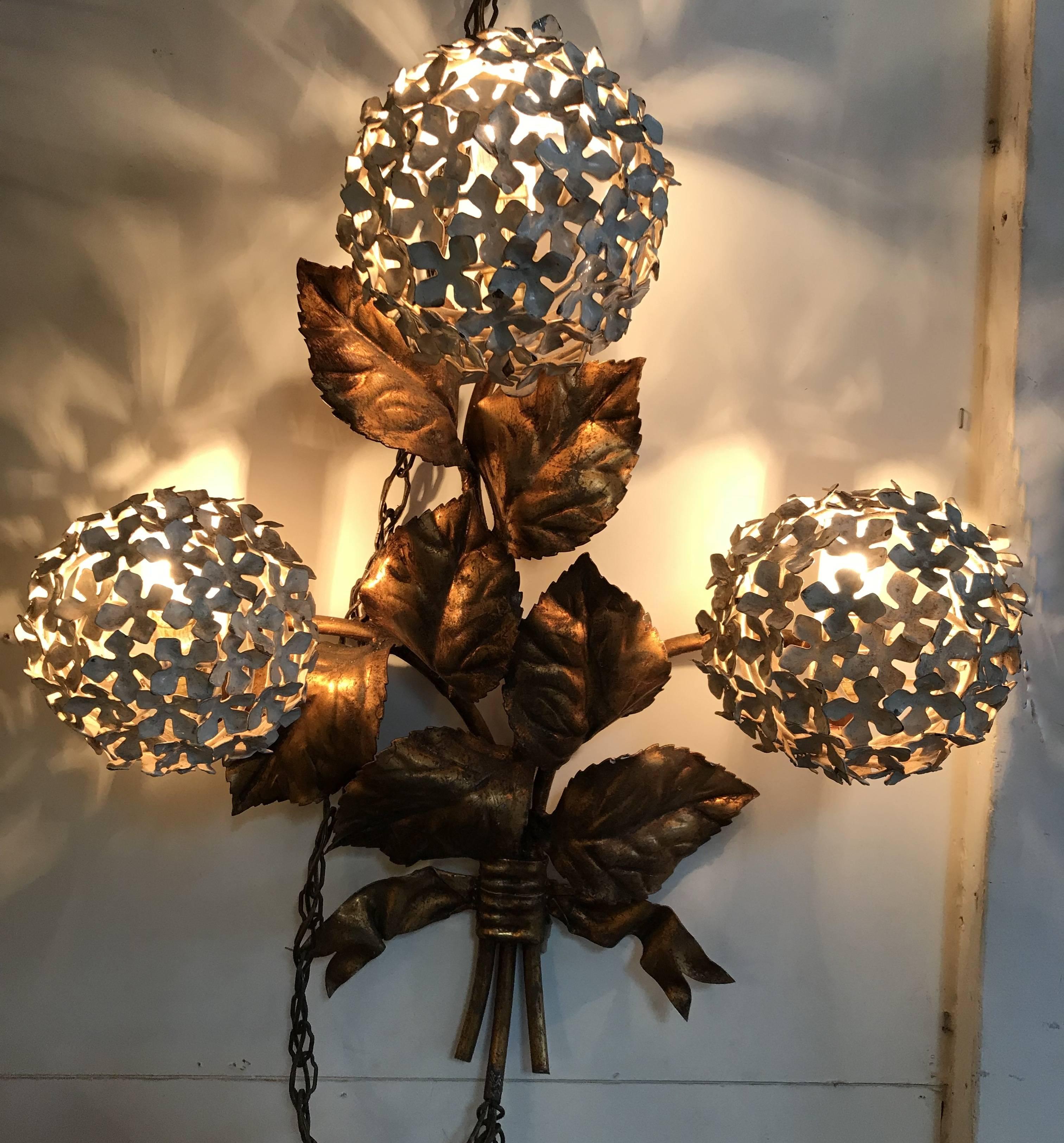 Pair of Brass Hydrangea Wall Sconces by Palladio 2