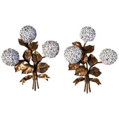 Pair of Brass Hydrangea Wall Sconces by Palladio