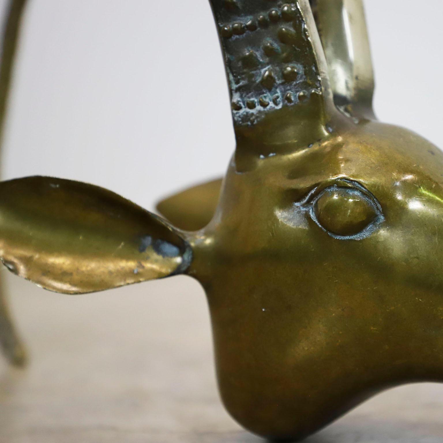 Pair of Brass Ibex Rams Heads in the Style of Alain Chervet In Fair Condition For Sale In Mexico City, CDMX