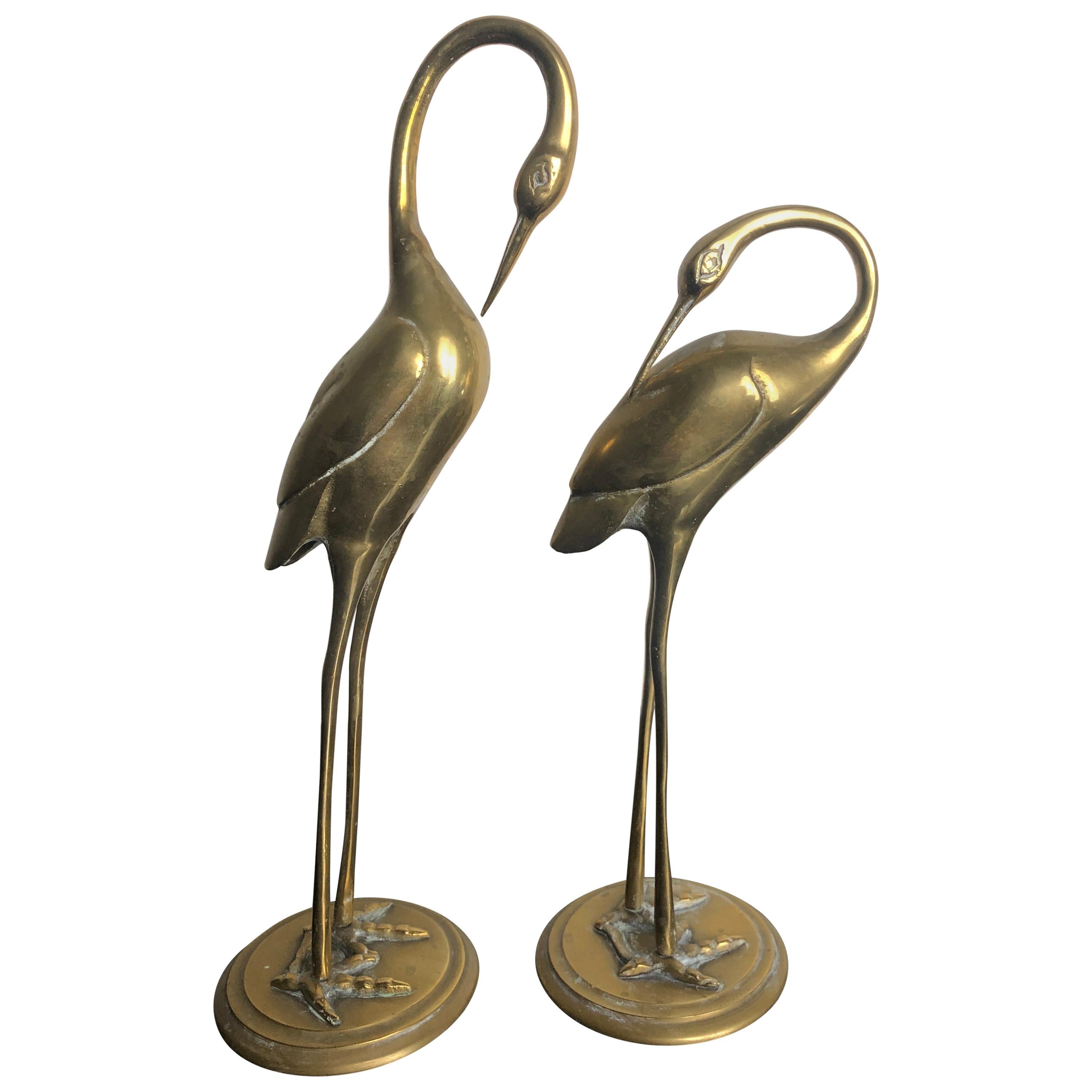 Pair of Brass Ibis Sculptures