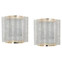 Pair of Brass Ice Glass Wall Sconces by Doria, Germany, 1960s