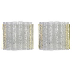 Pair of Brass Ice Glass Wall Sconces by Doria, Germany, 1960s
