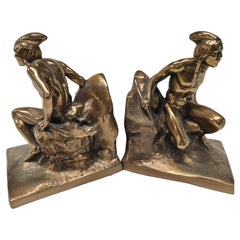 Used Pair of Brass Indian Scout Bookends by Philadelphia Manufacturing Company