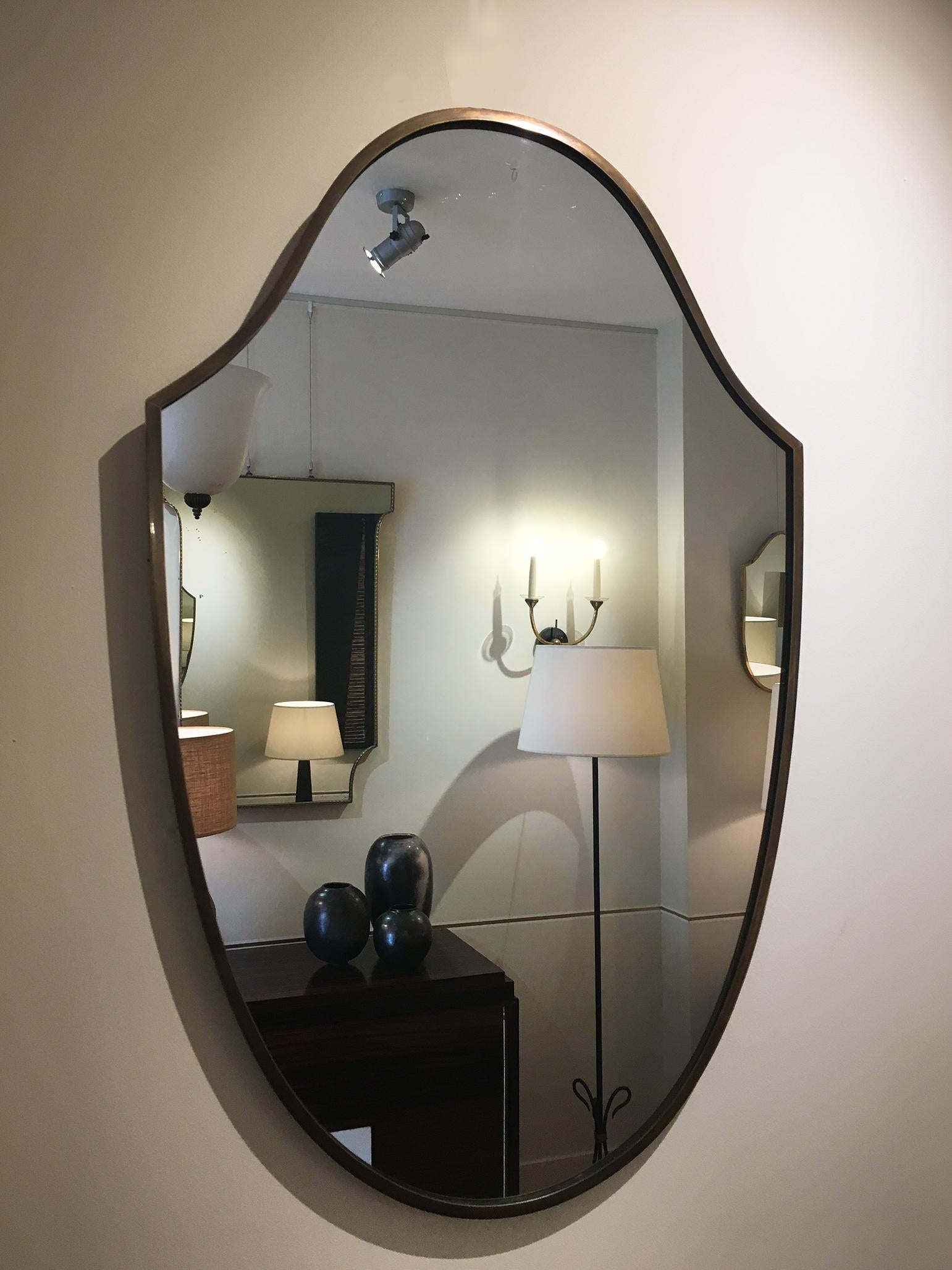 Mid-Century Modern Pair of Brass Italian 1950s Mirrors