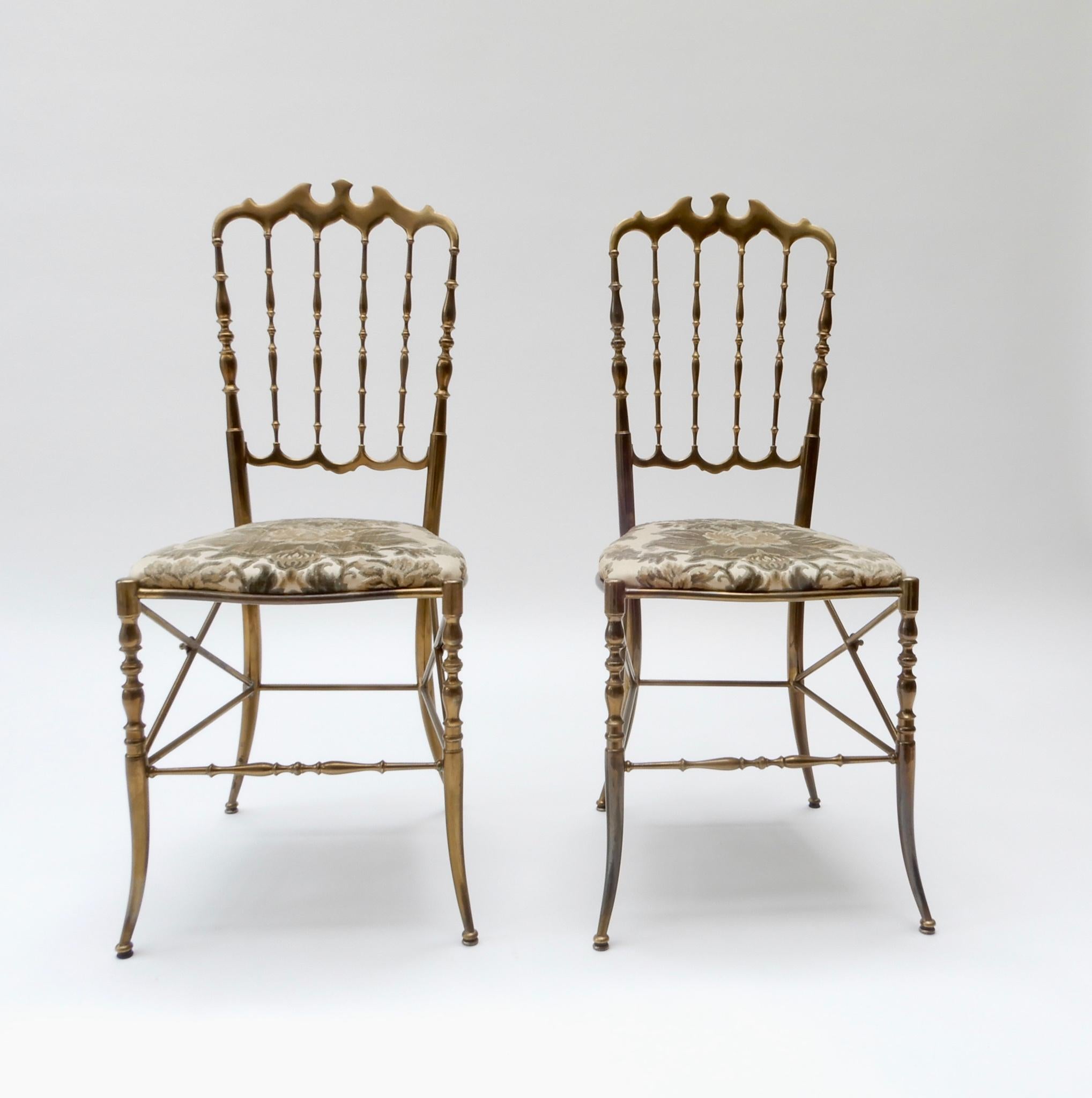 Hollywood Regency Pair of Brass Italian Chairs by Chiavari For Sale