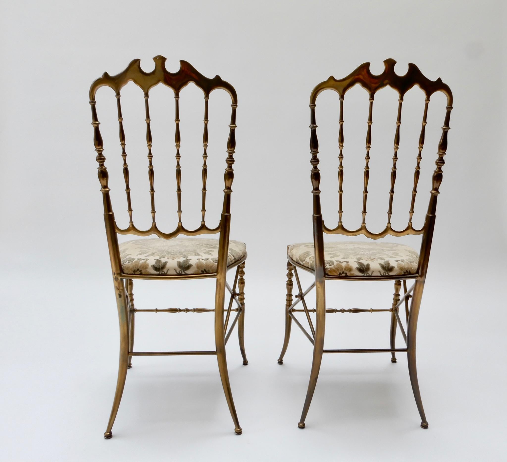 Mid-20th Century Pair of Brass Italian Chairs by Chiavari For Sale