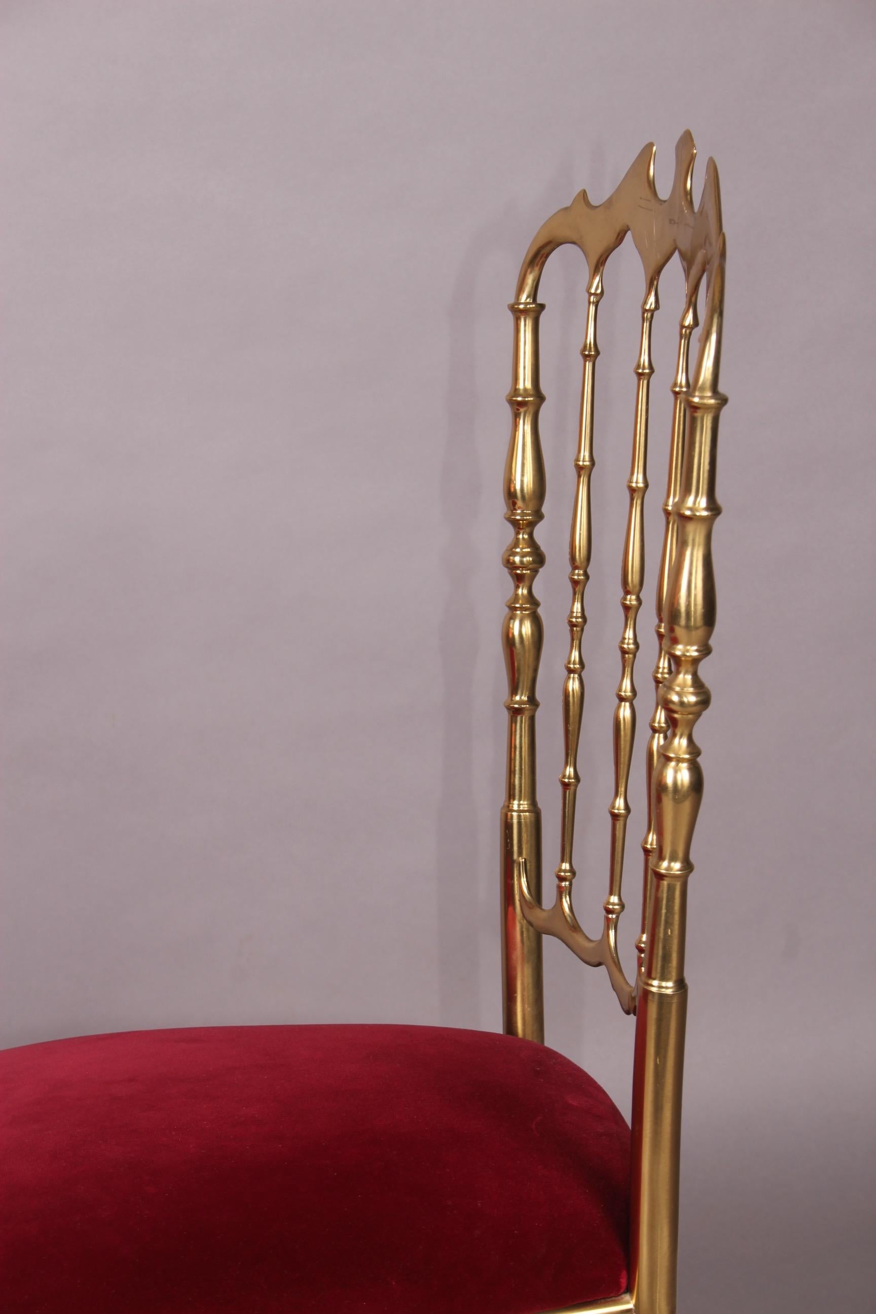 Late 20th Century Pair of Brass Italian Chiavari Chairs