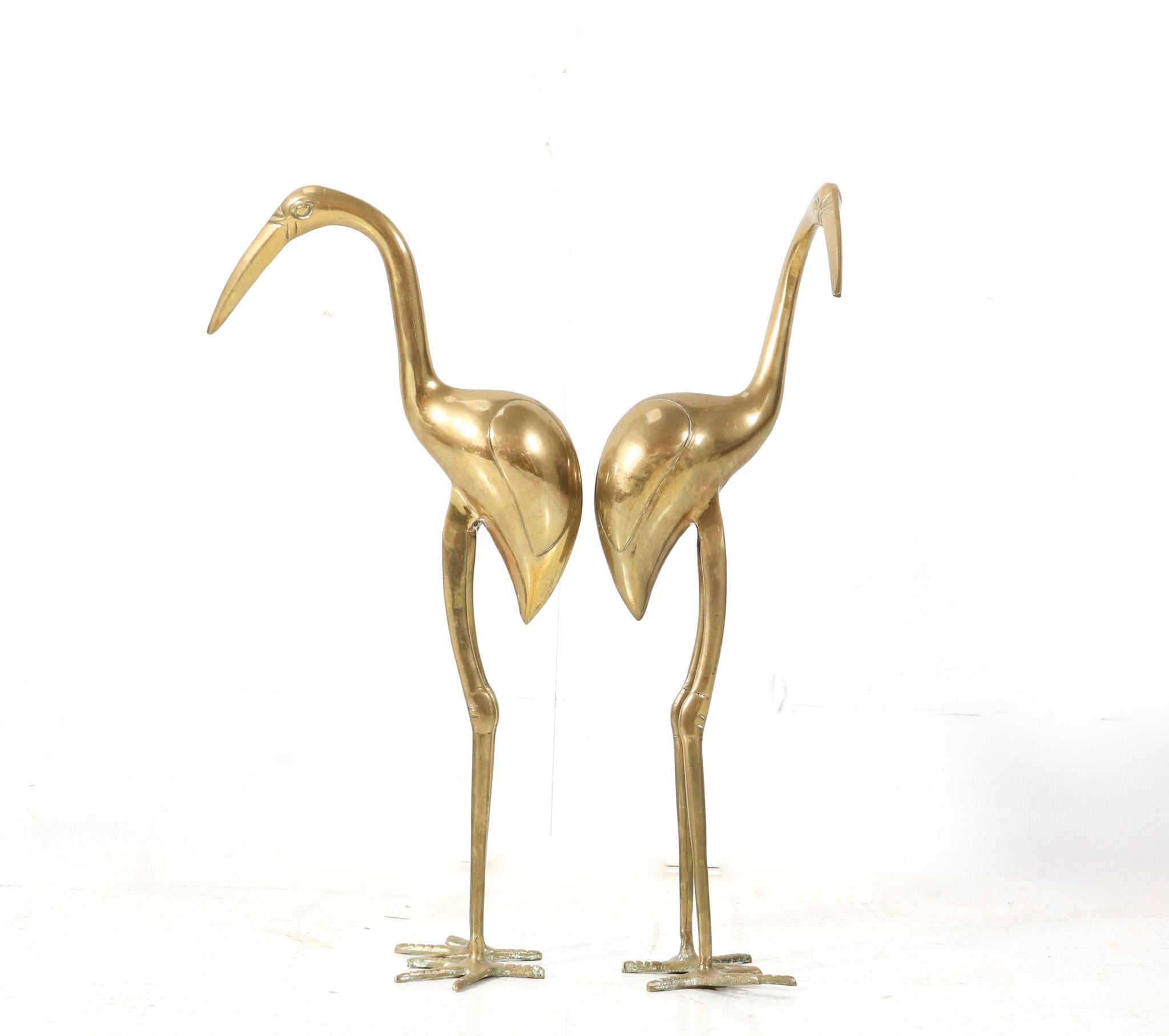 Pair of Brass Italian Mid-Century Modern Flamingo Sculptures, 1970s In Good Condition For Sale In Amsterdam, NL