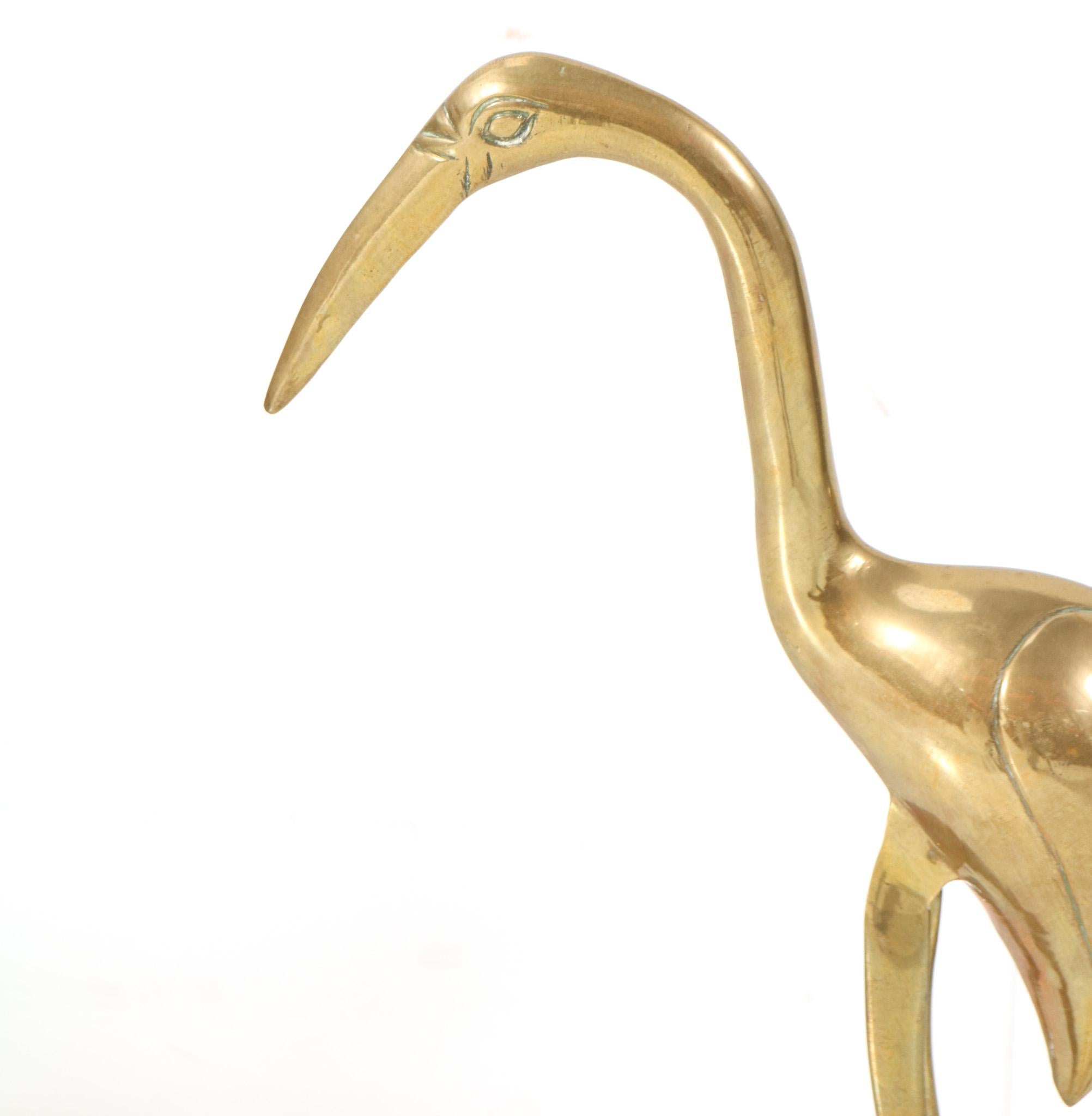 Late 20th Century Pair of Brass Italian Mid-Century Modern Flamingo Sculptures, 1970s For Sale