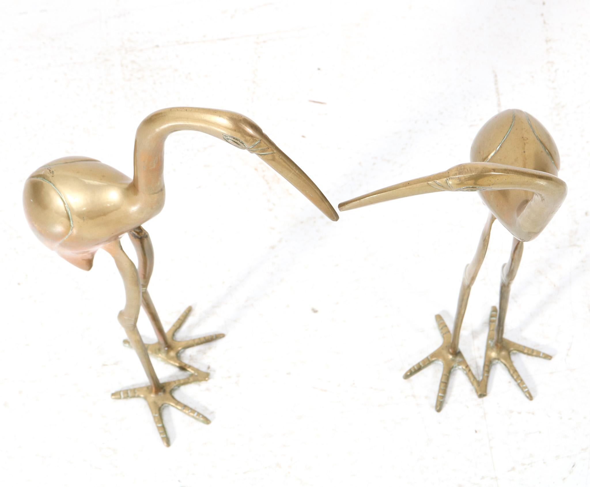 Pair of Brass Italian Mid-Century Modern Flamingo Sculptures, 1970s For Sale 3