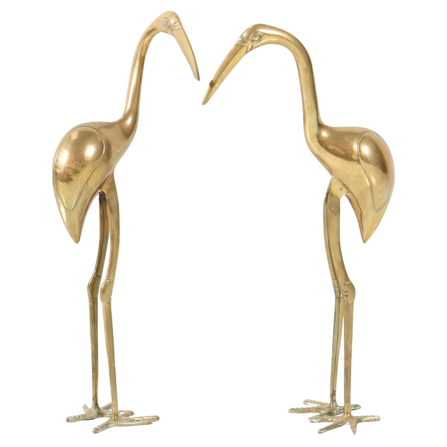 Pair of Brass Italian Mid-Century Modern Flamingo Sculptures, 1970s