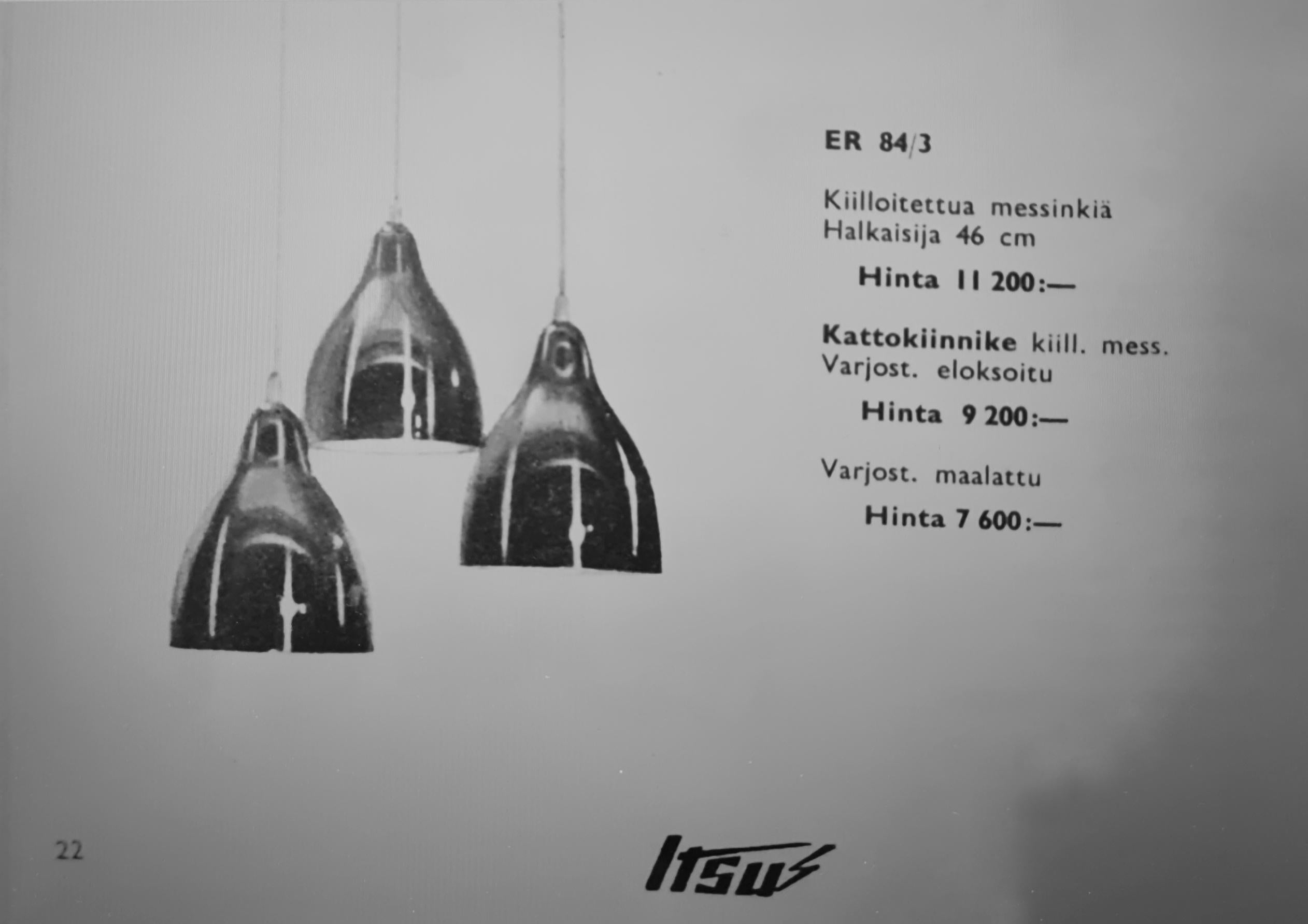 Coppia di pendenti da soffitto in ottone traforato Bijou modello ER 84, Itsu anni '50 in vendita 11