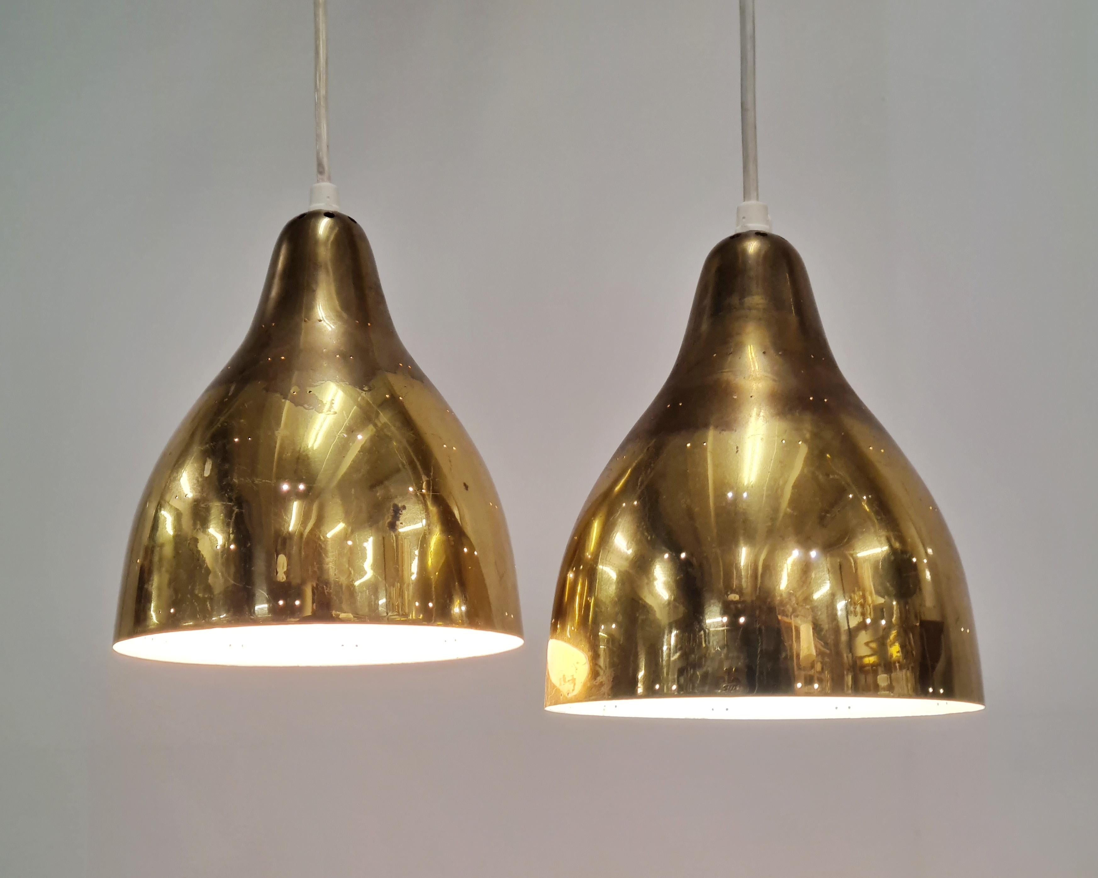 Mid-Century Modern A Pair of Brass Itsu Ceiling Pendants Model ER 84 For Sale
