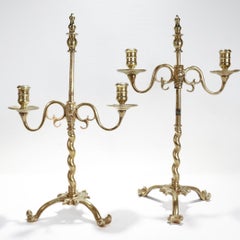 Pair of Brass Jacobean Style Barley Twist 2-Light Adjustable Candelabra