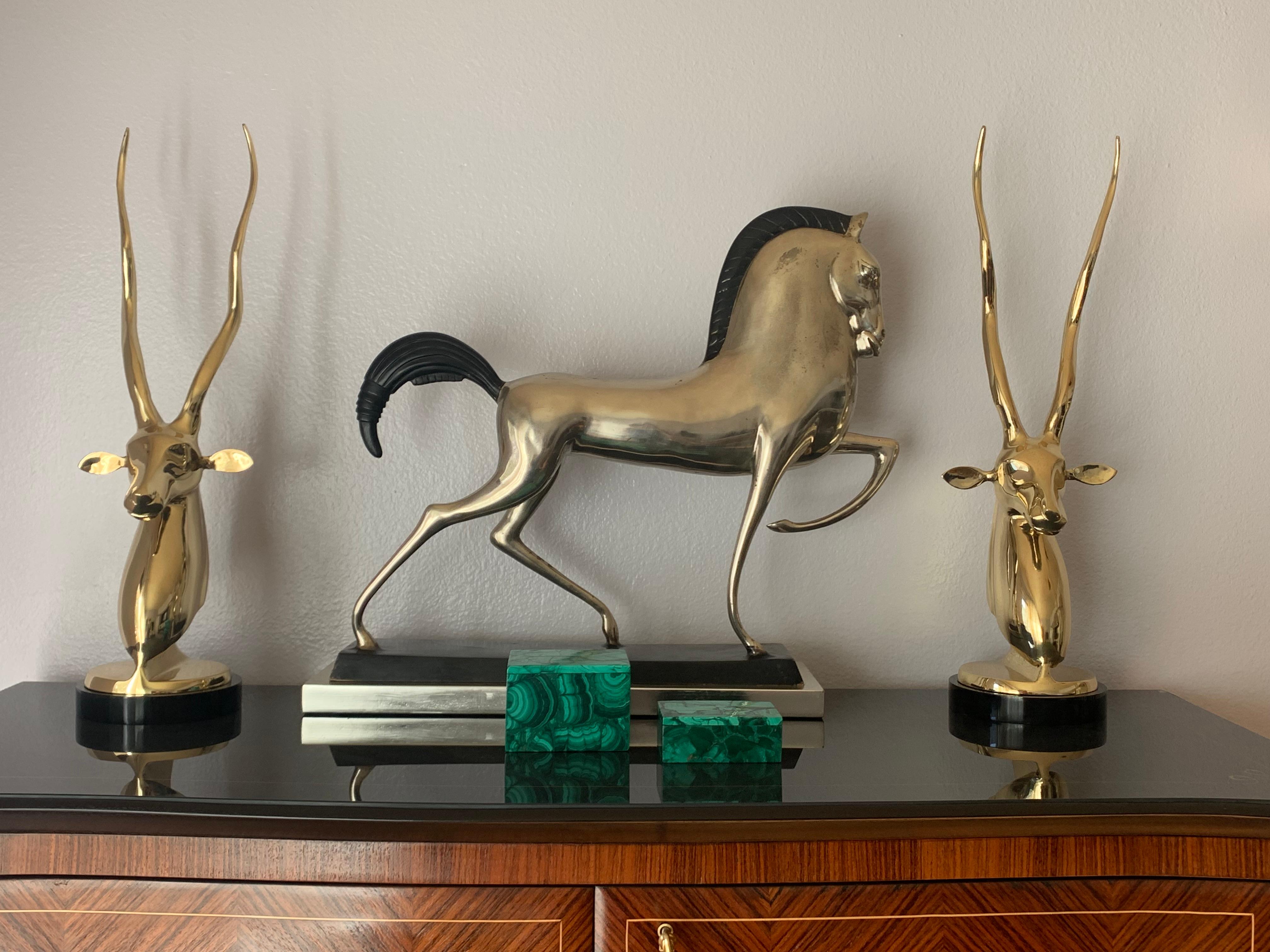 Pair of Brass Kudu or Antelope Busts In Good Condition In North Hollywood, CA