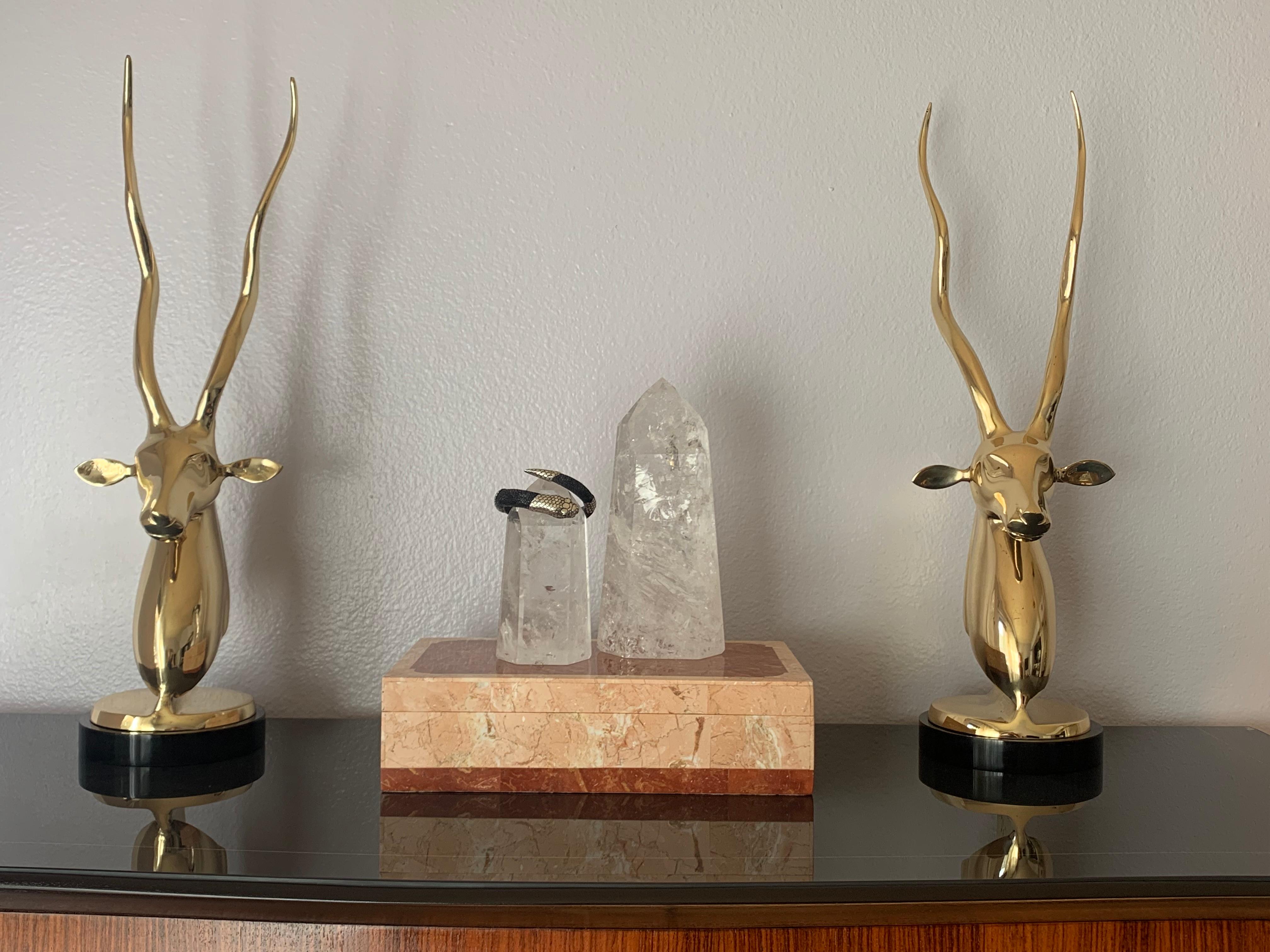 Late 20th Century Pair of Brass Kudu or Antelope Busts