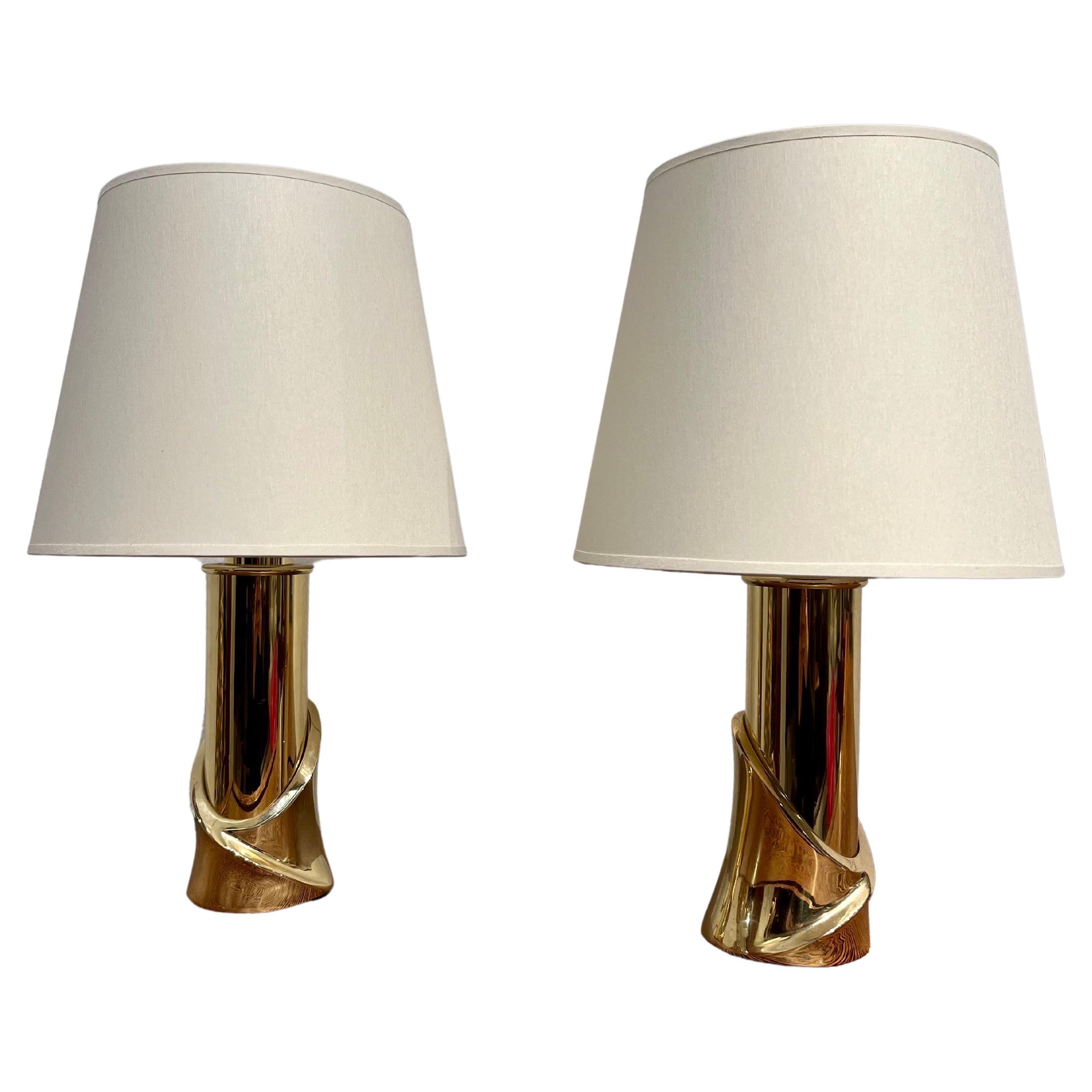 Pair of Brass Lamps by Luciano Frigerio, 1970s, Italy For Sale
