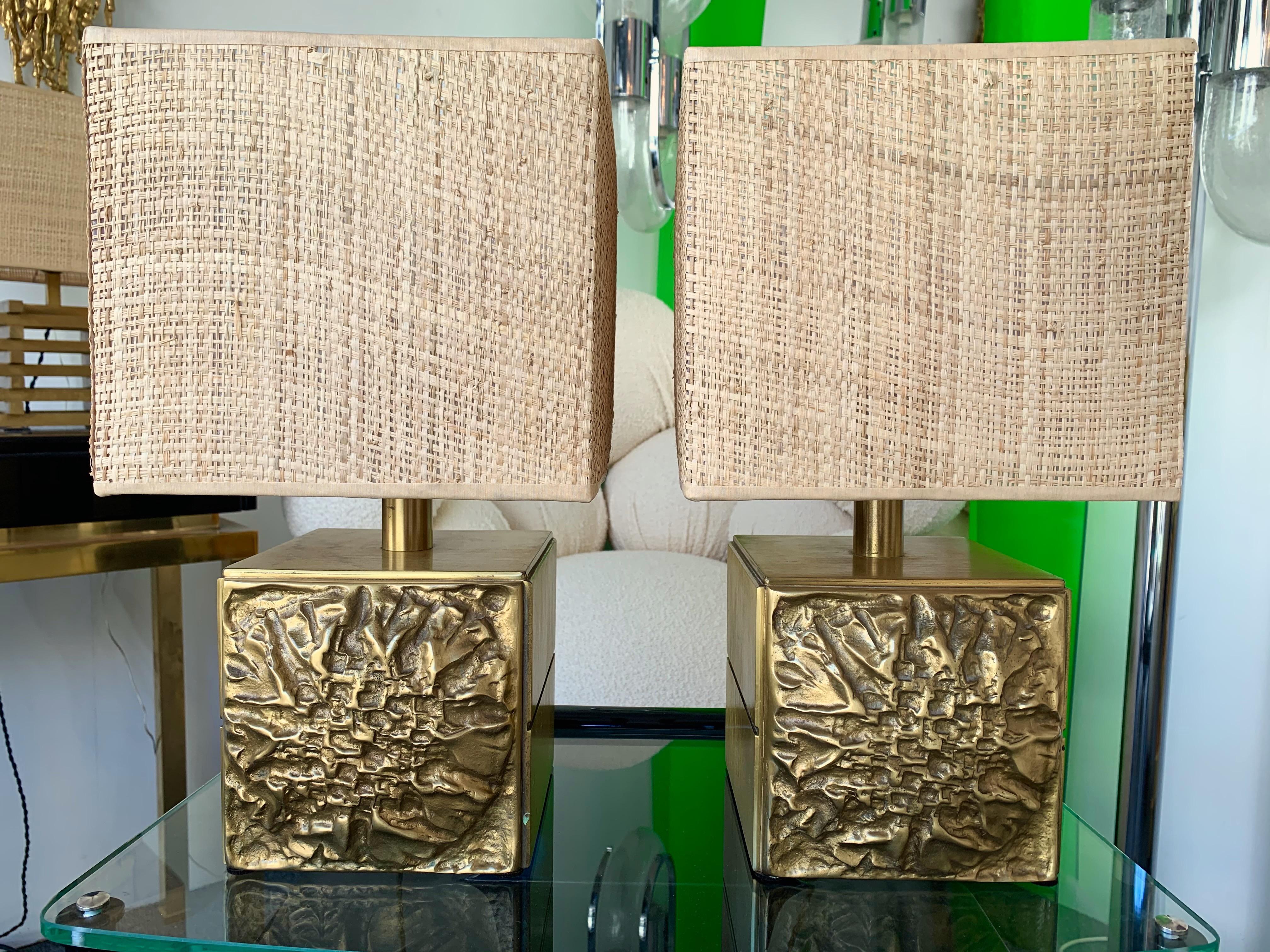 Brutalist Pair of Brass Lamps by Luciano Frigerio, Italy, 1970s