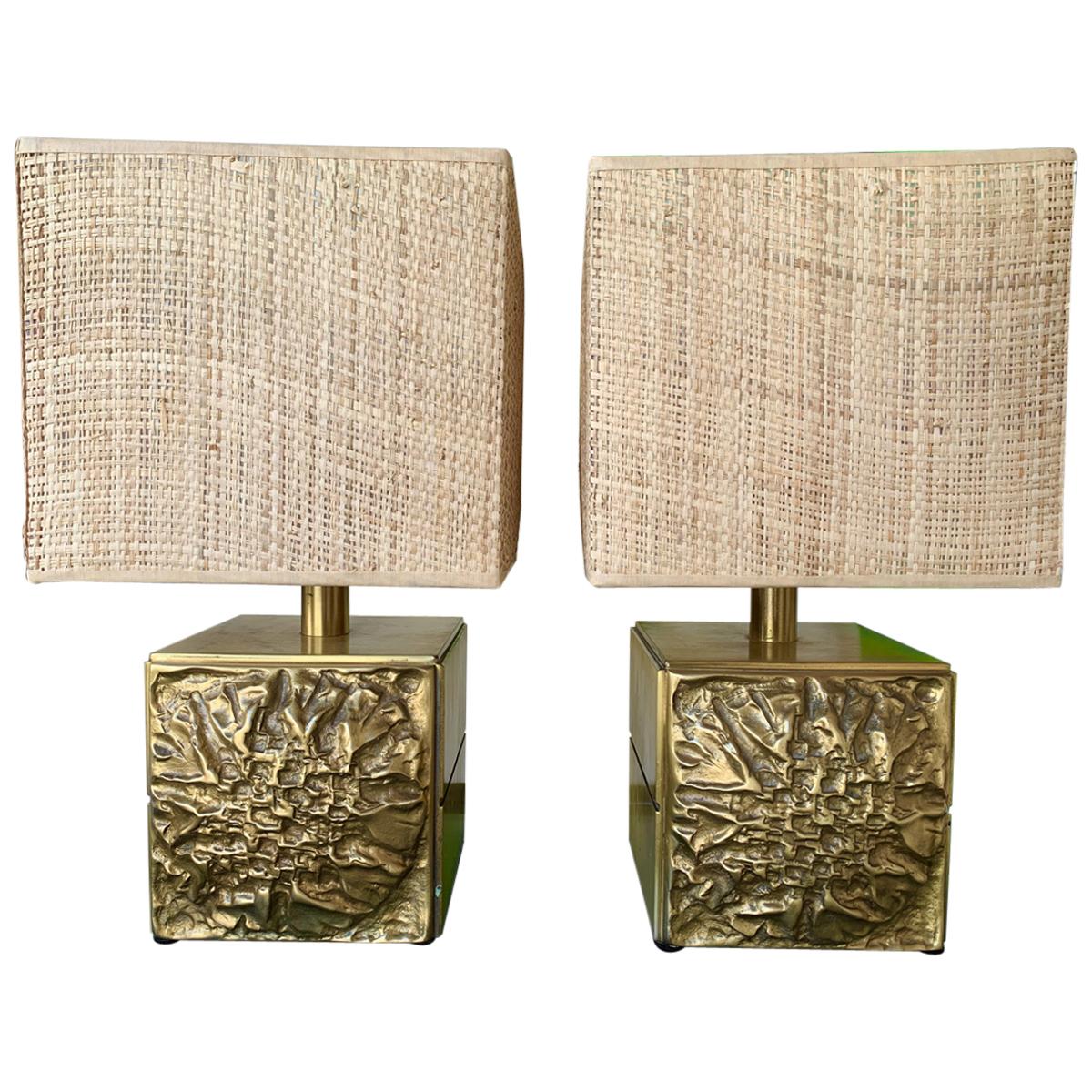 Pair of Brass Lamps by Luciano Frigerio, Italy, 1970s