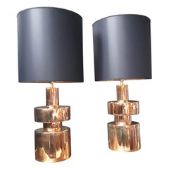 Pair of Brass Lamps, circa 1970, Italy