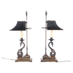 Pair of brass lamps