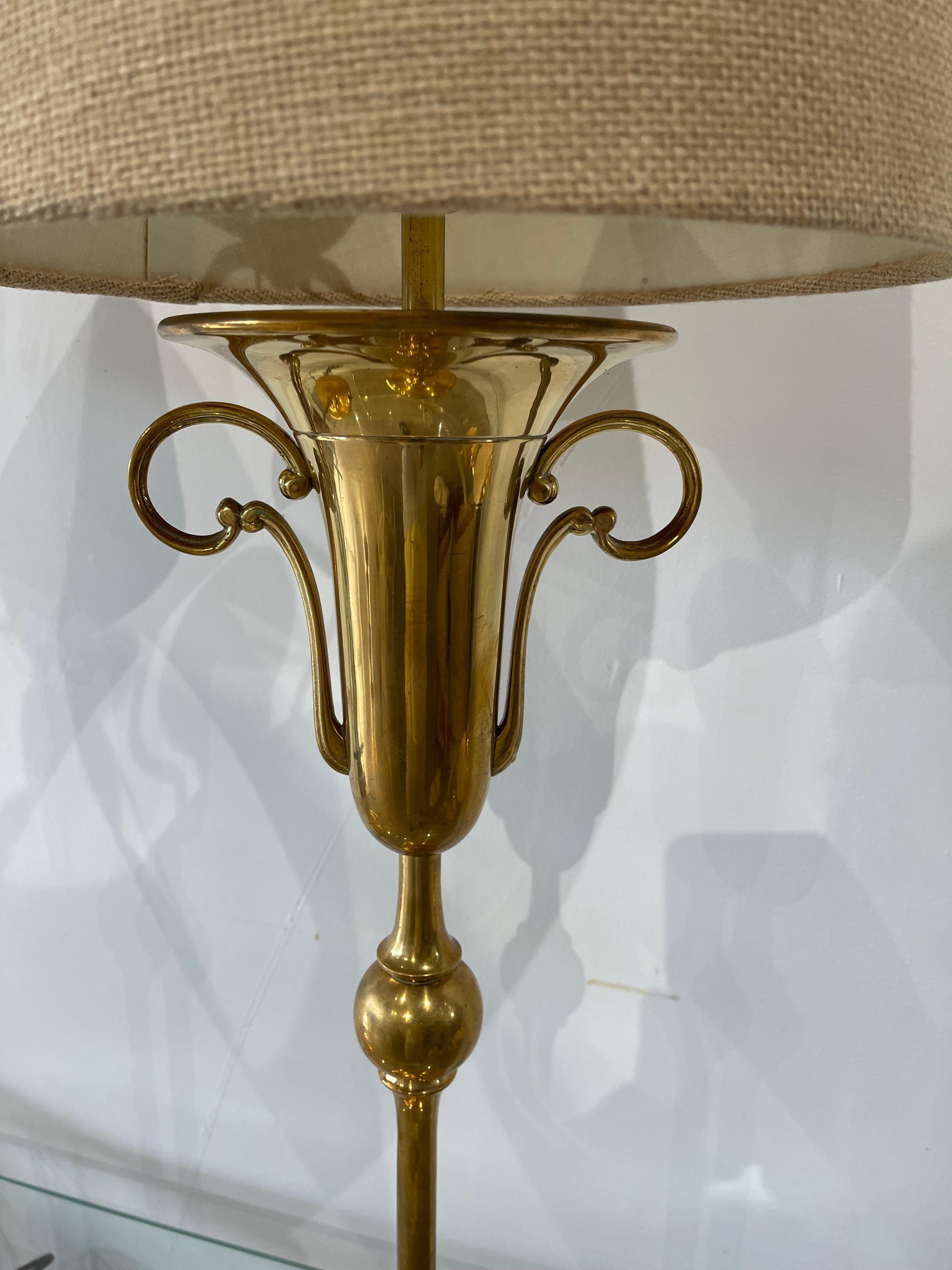 Mid-20th Century Pair of Brass Lamps in the Manner of Parzinger For Sale
